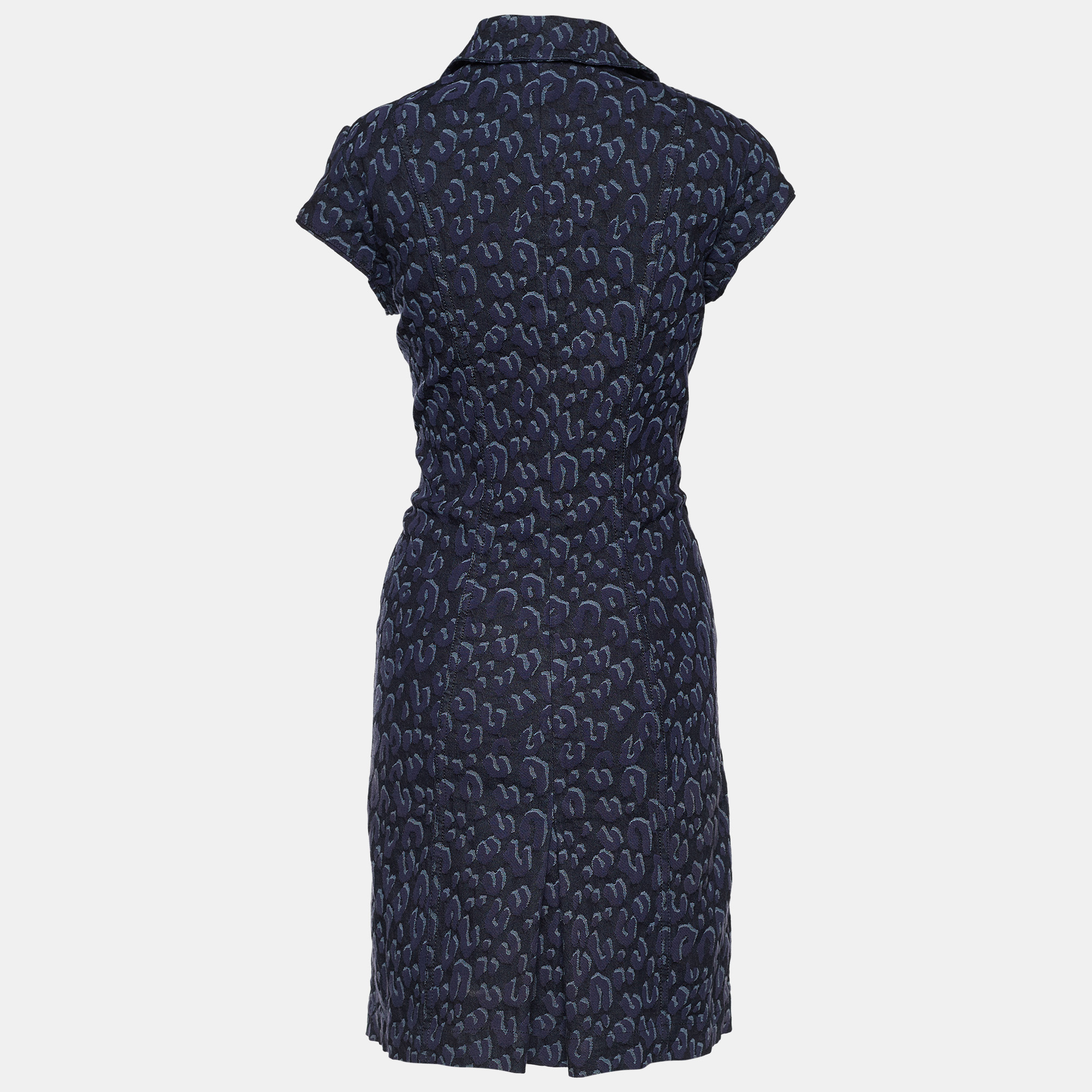 

Louis Vuitton Navy Blue Leopard Pattern Denim Zip Front Dress