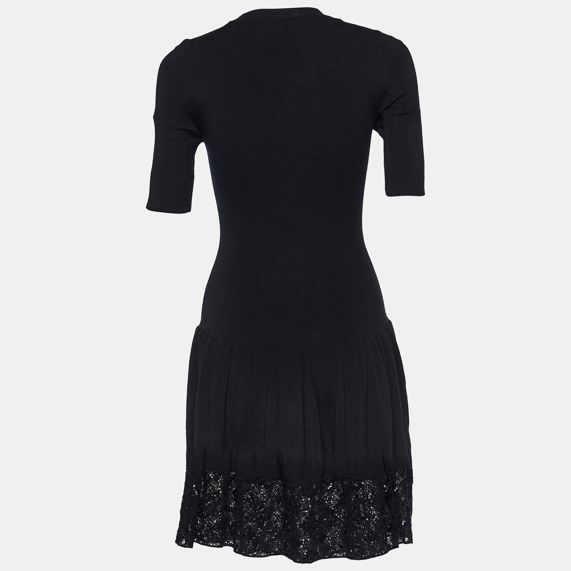 

Louis Vuitton Black Knit & Sequined Monogram Lace Midi Dress