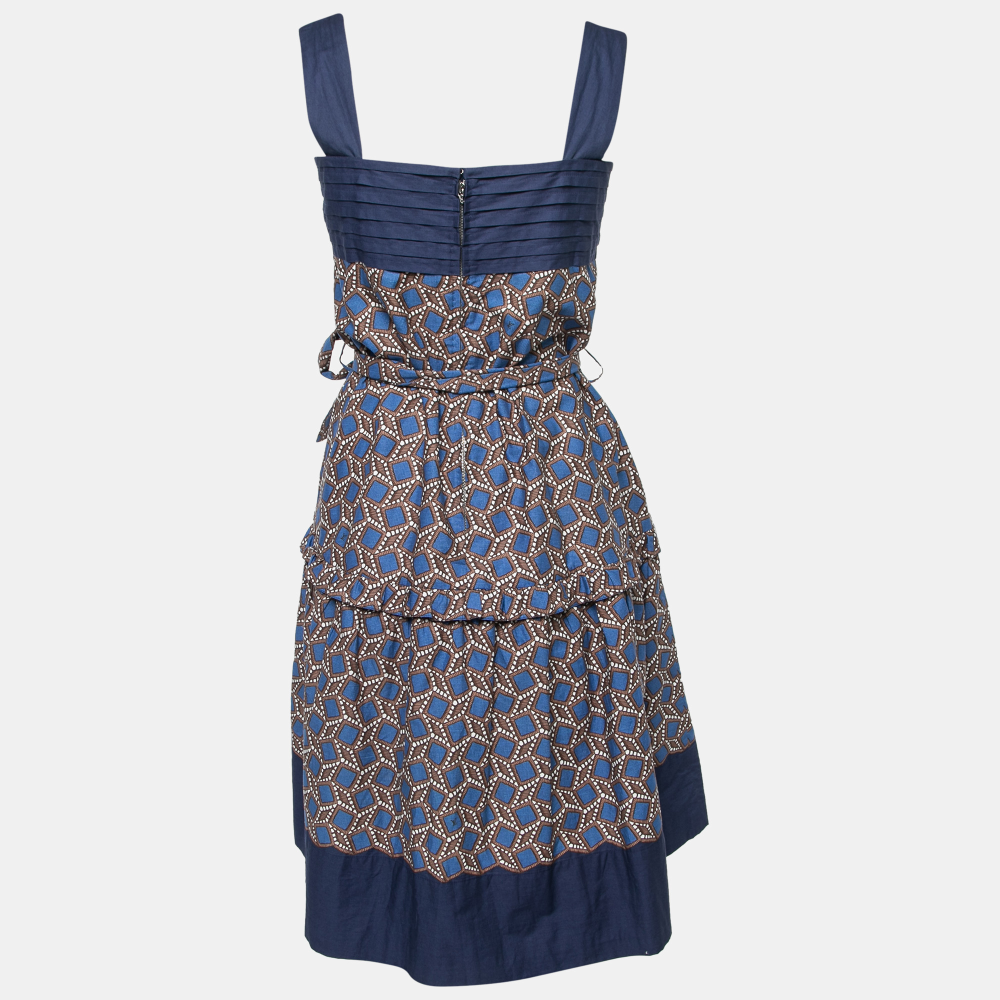 

Louis Vuitton Blue & Brown Printed Cotton Belted Sleeveless Dress