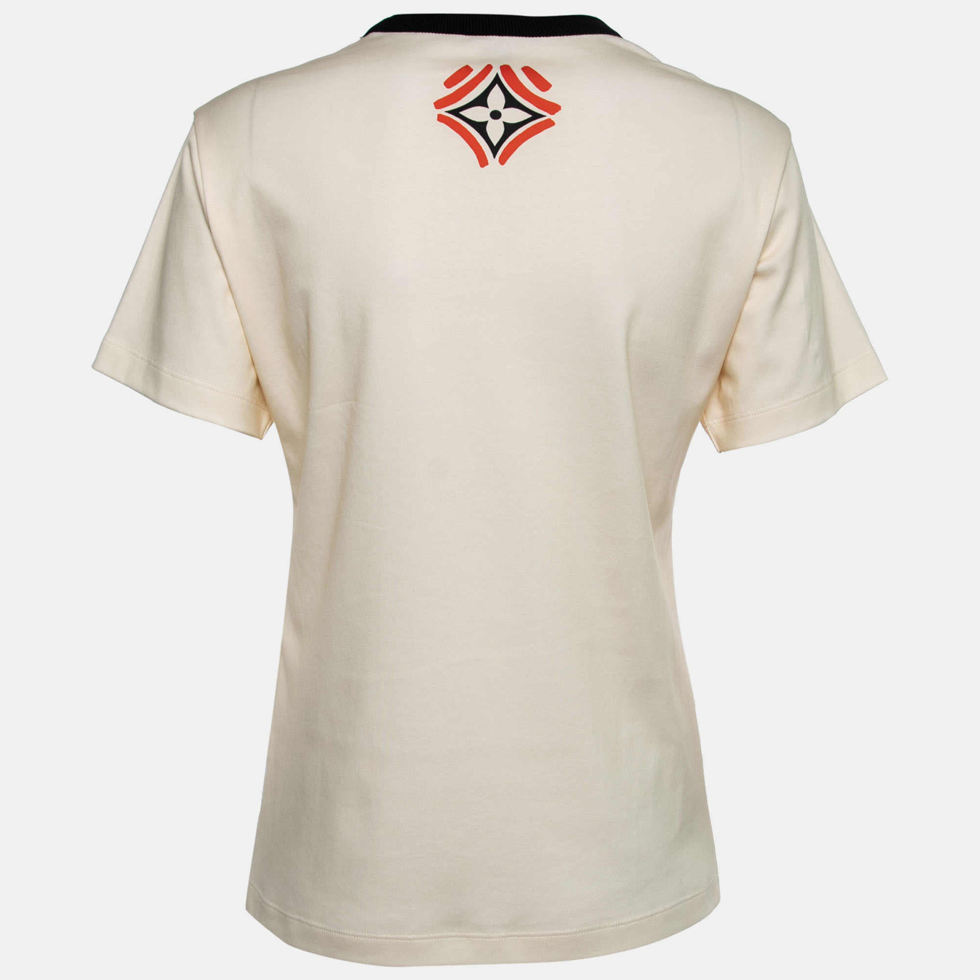 

Louis Vuitton Cream Logo Print Cotton Crewneck T-Shirt