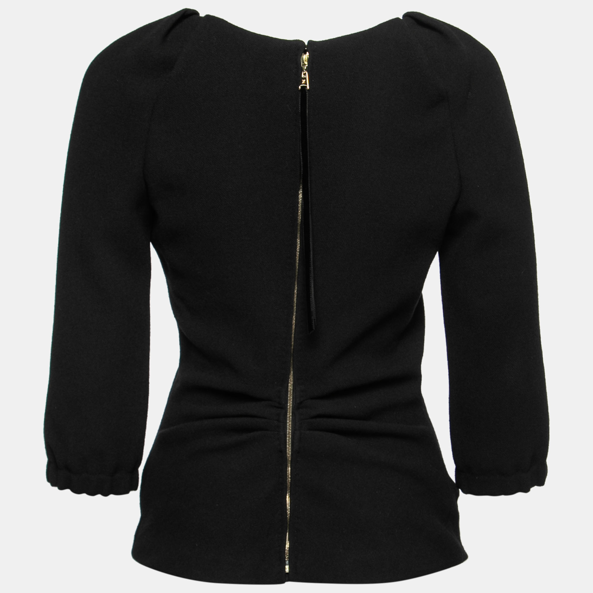 

Louis Vuitton Black Wool Crepe Gathered Neck Top