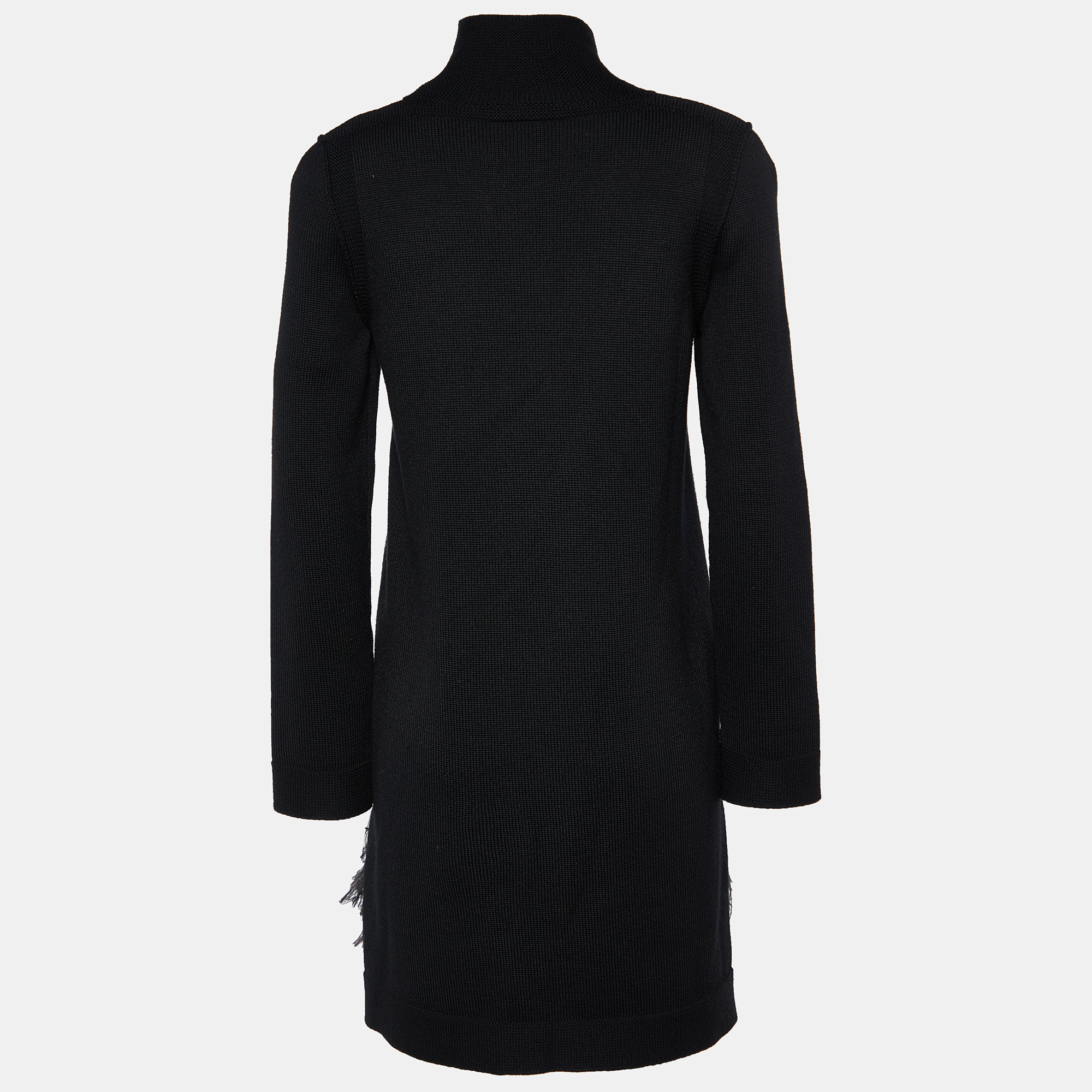 

Louis Vuitton Black Wool Knit Feather Trim Turtleneck Dress