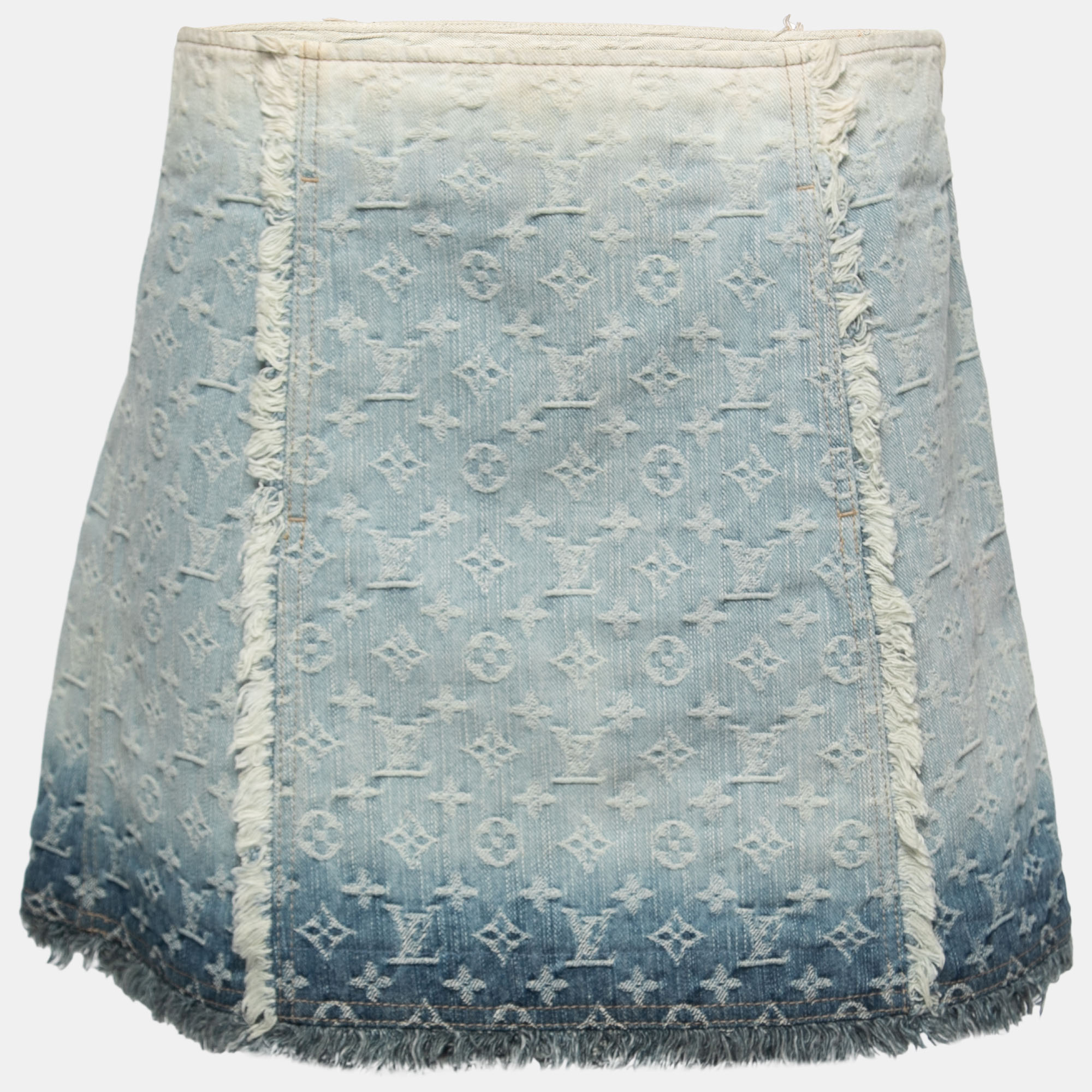Pre-owned Louis Vuitton Blue Monogram Ombre Effect Jacquard Denim Mini Skirt M