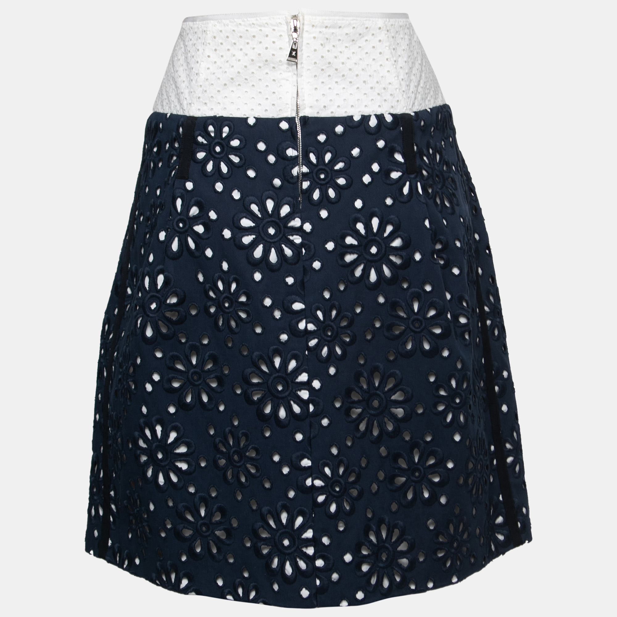 

Louis Vuitton Navy Blue Floral Embroidered Cotton A-Line Skirt