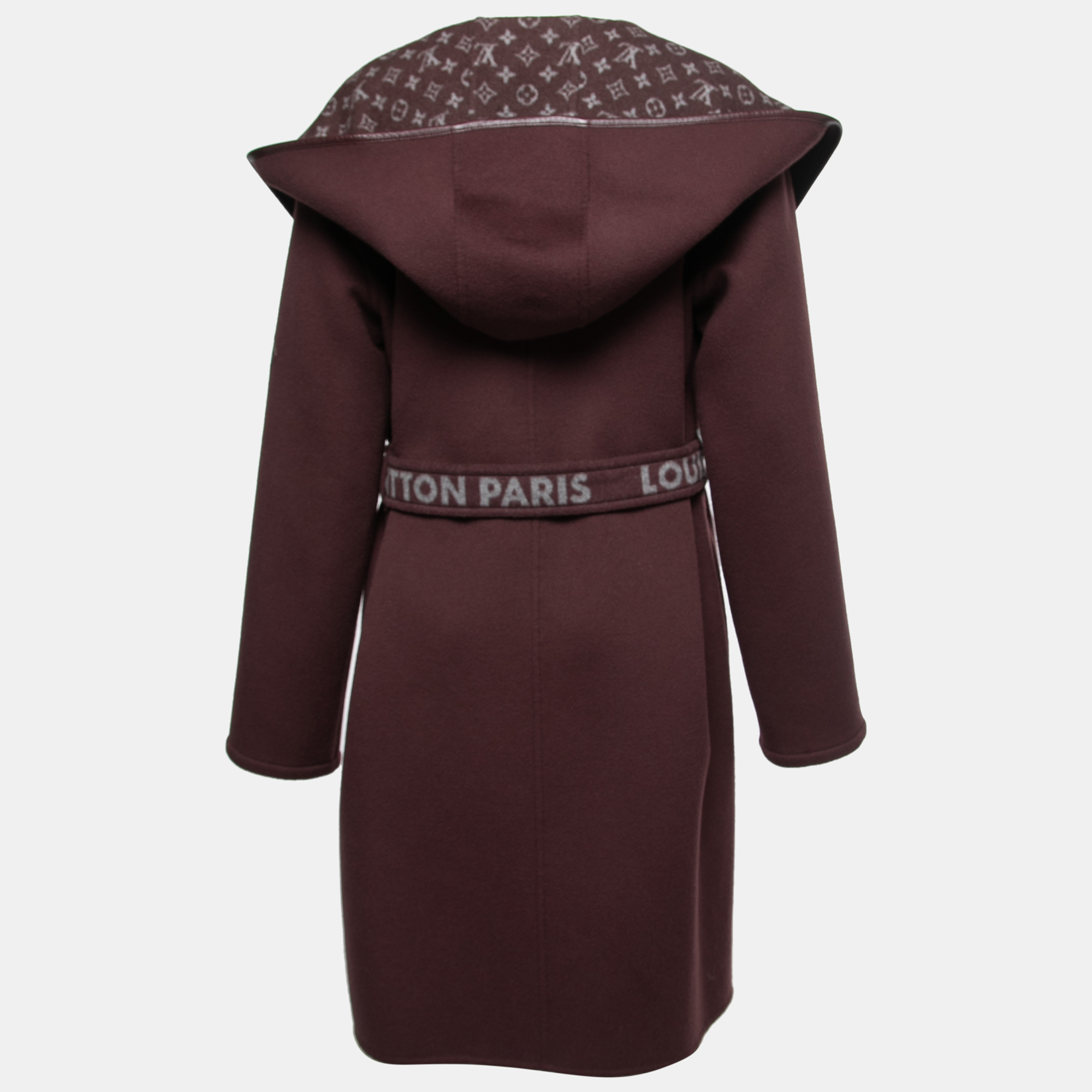 

Louis Vuitton Burgundy Wool Monogram Belted Hooded Wrap Coat