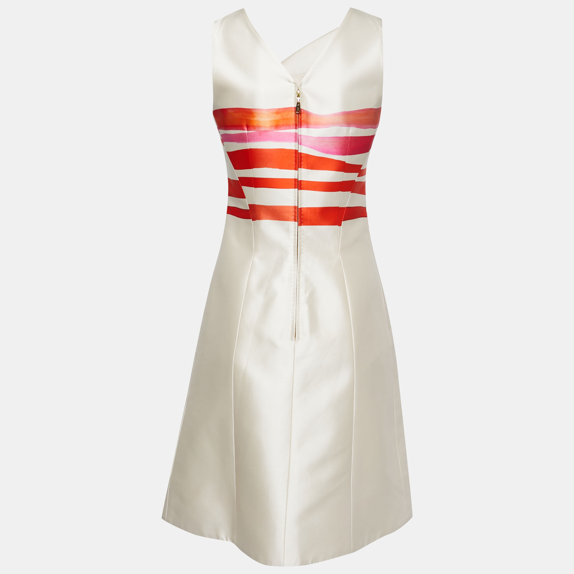 

Louis Vuitton Cream Striped Silk Bow Detail Sleeveless Dress
