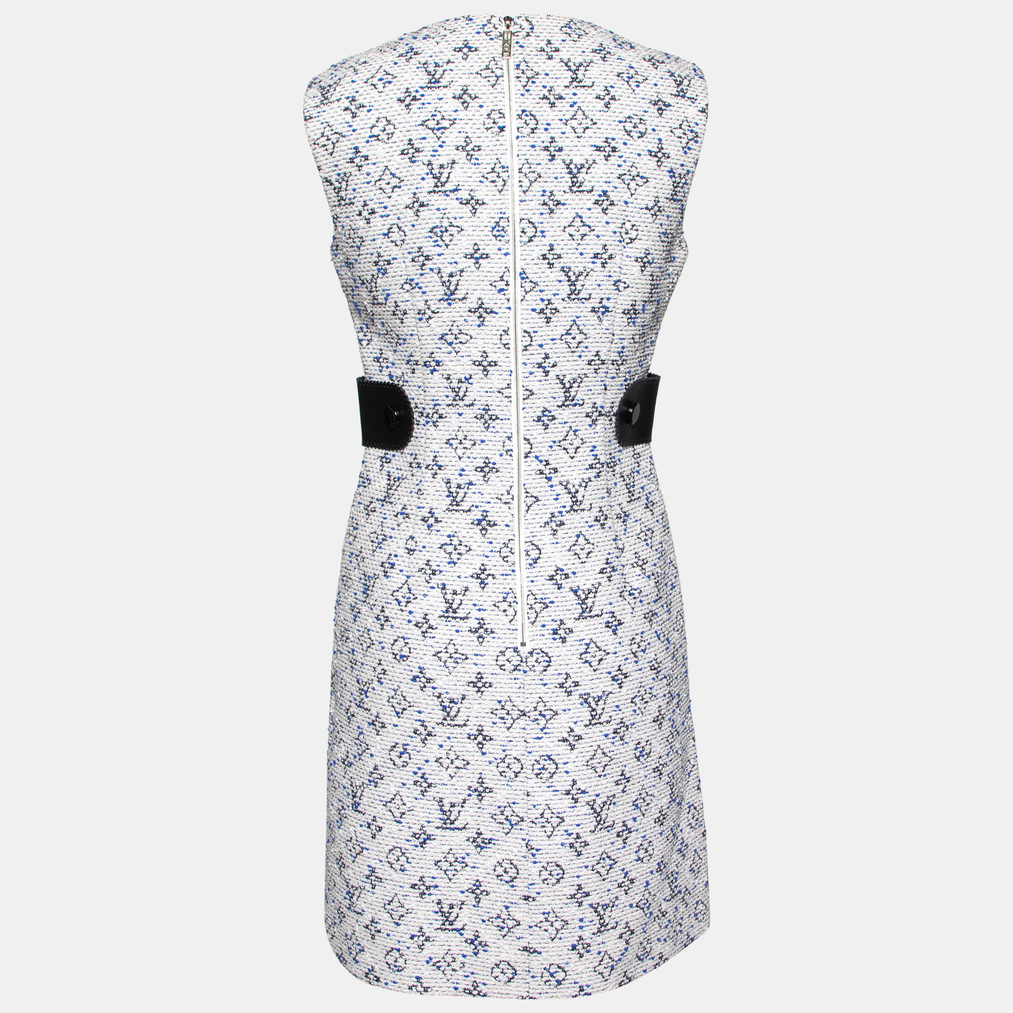 

Louis Vuitton White Monogram Tweed & Leather Trim Sheath Dress