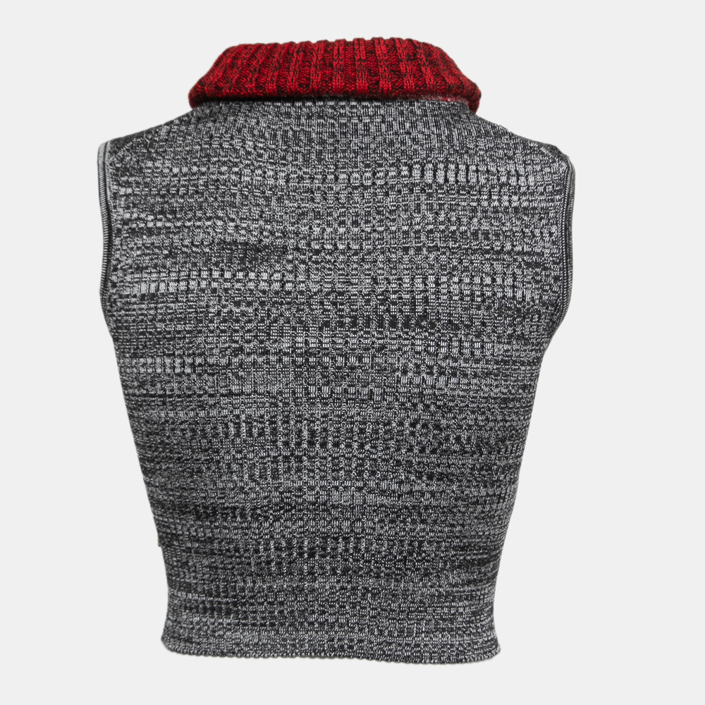 

Louis Vuitton Grey/Red Patterned Knit Sleeveless Turtleneck Top