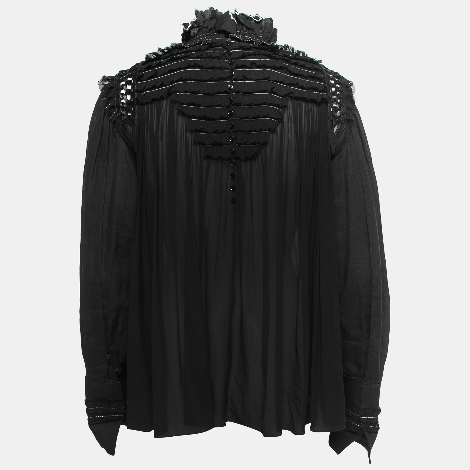 

Louis Vuitton Black Wool and Linen Ruffle Detailed Long Sleeve Blouse