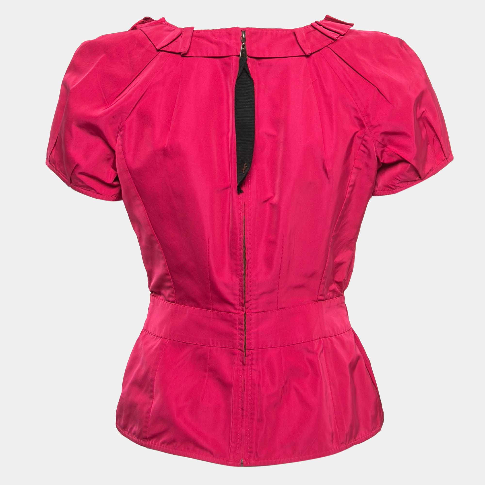 

Louis Vuitton Pink Coated Silk Bow Detailed Elasticized Waist Top