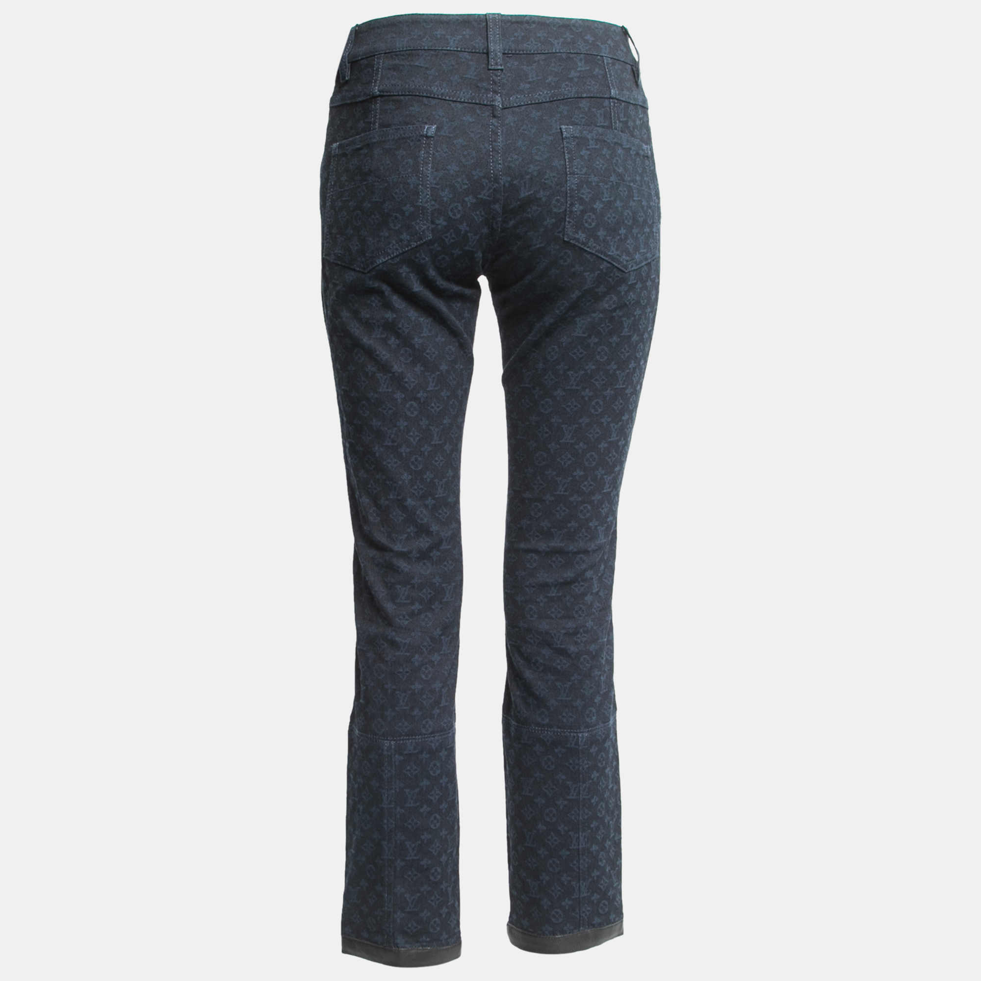 

Louis Vuitton Navy Blue Monogram Jacquard Denim Tapered Leg Jeans  Waist 30