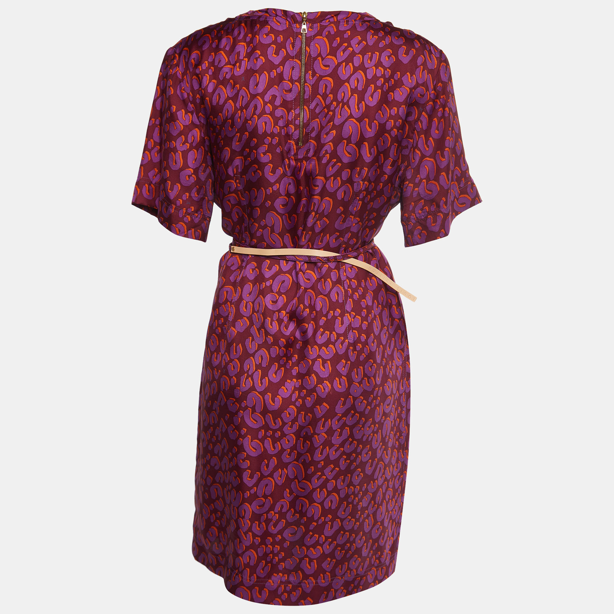 

Louis Vuitton Purple Leopard Print Silk Belted Short Dress