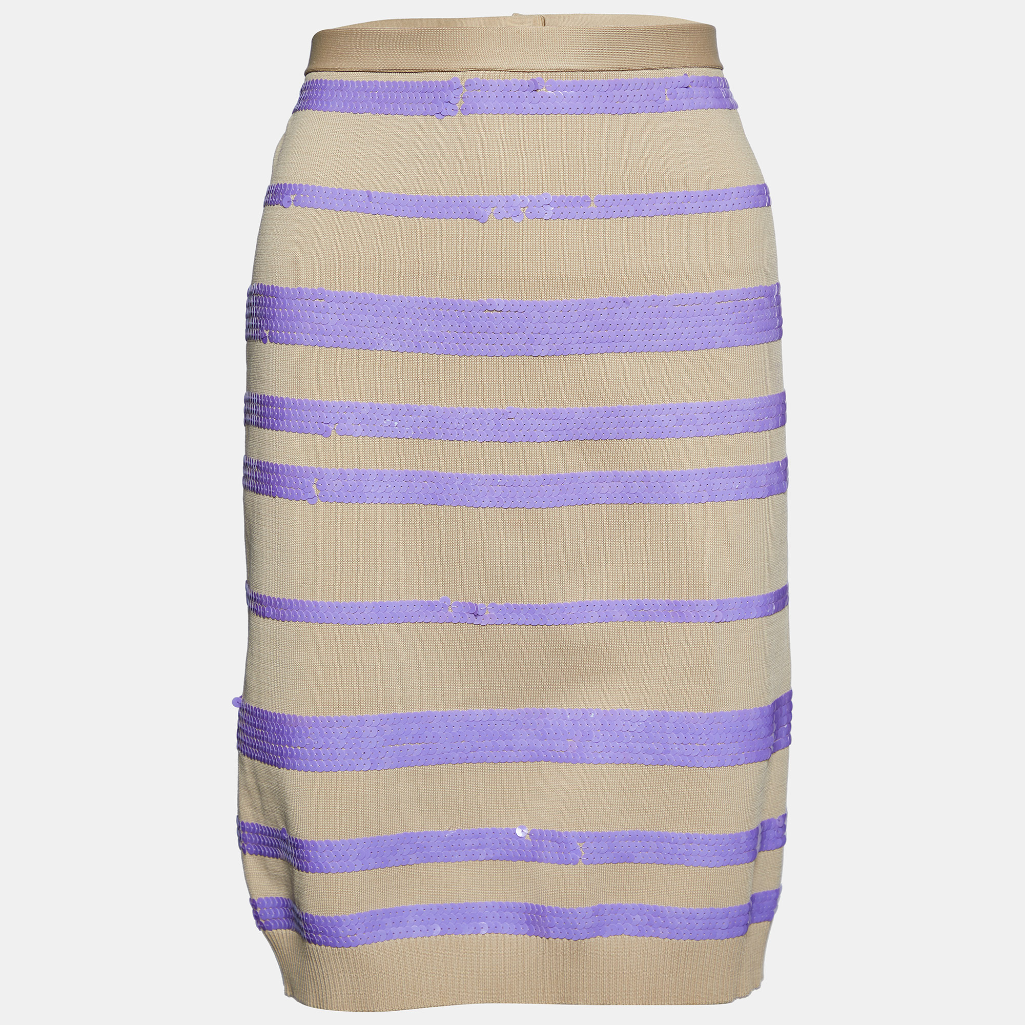 

Louis Vuitton Beige Knit Striped Sequined Mini Skirt