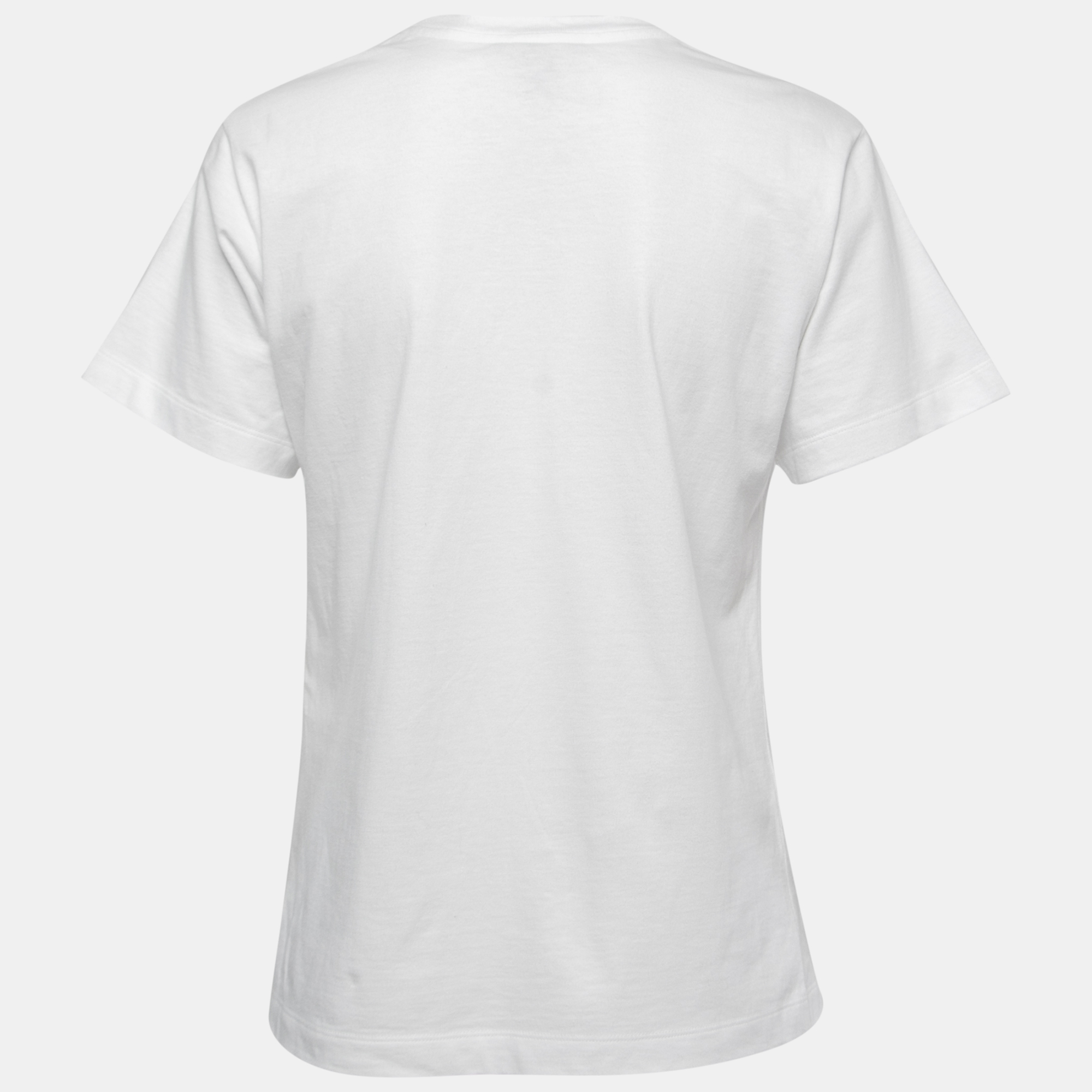 

Louis Vuitton Wite Logo Printed Cotton Knit Chain Neck Detail T-Shirt, White