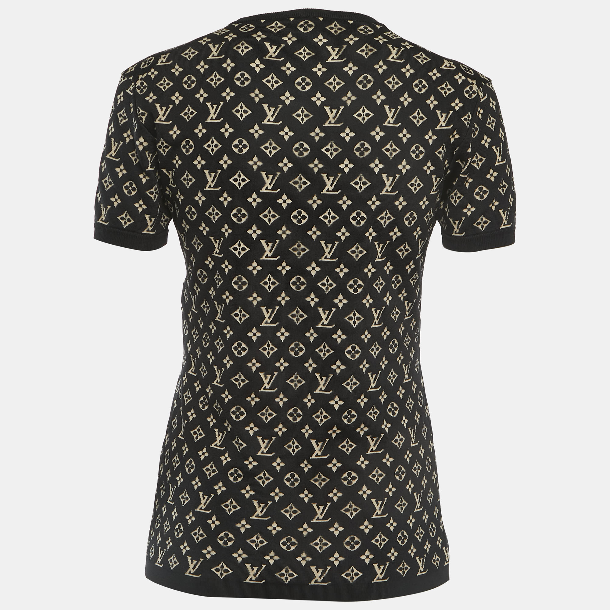 

Louis Vuitton Black Monogram Jacquard Knit Crew Neck Half Sleeve T-Shirt