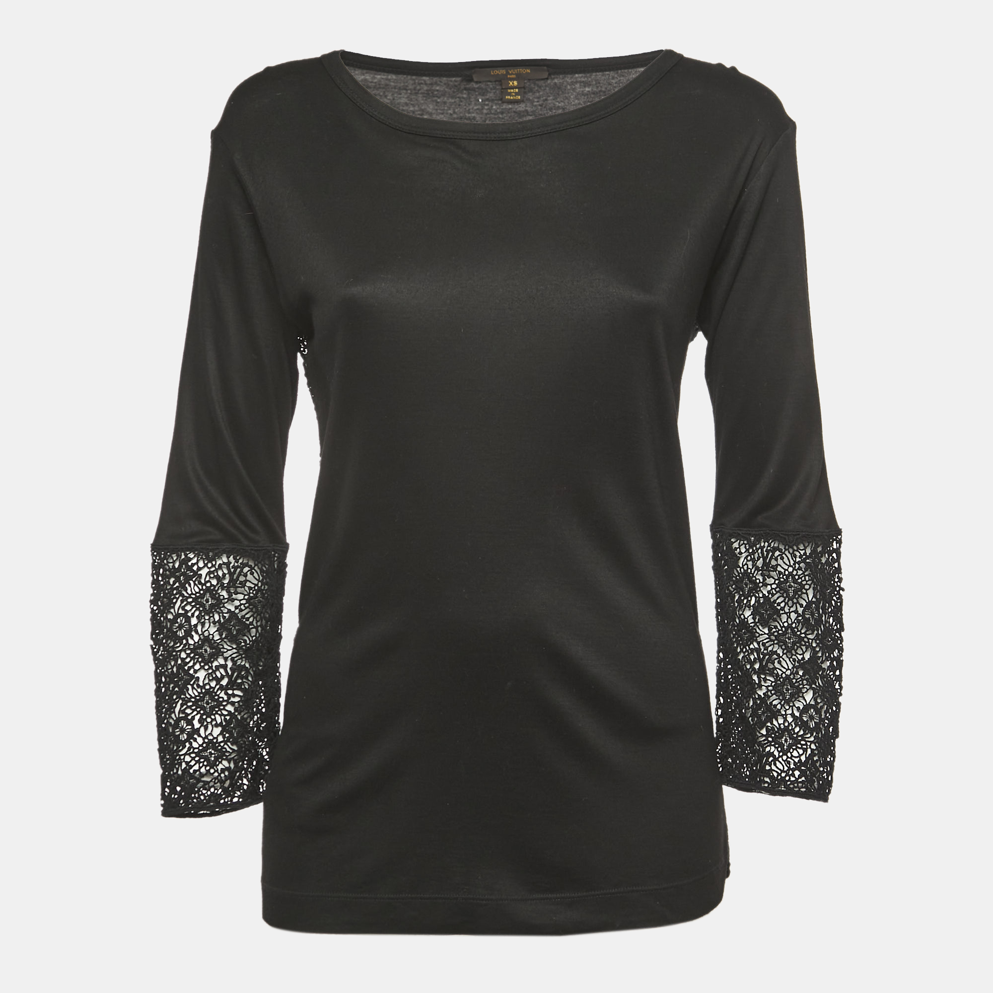 Pre-owned Louis Vuitton Black Lace Knit Long Sleeve Top Xs
