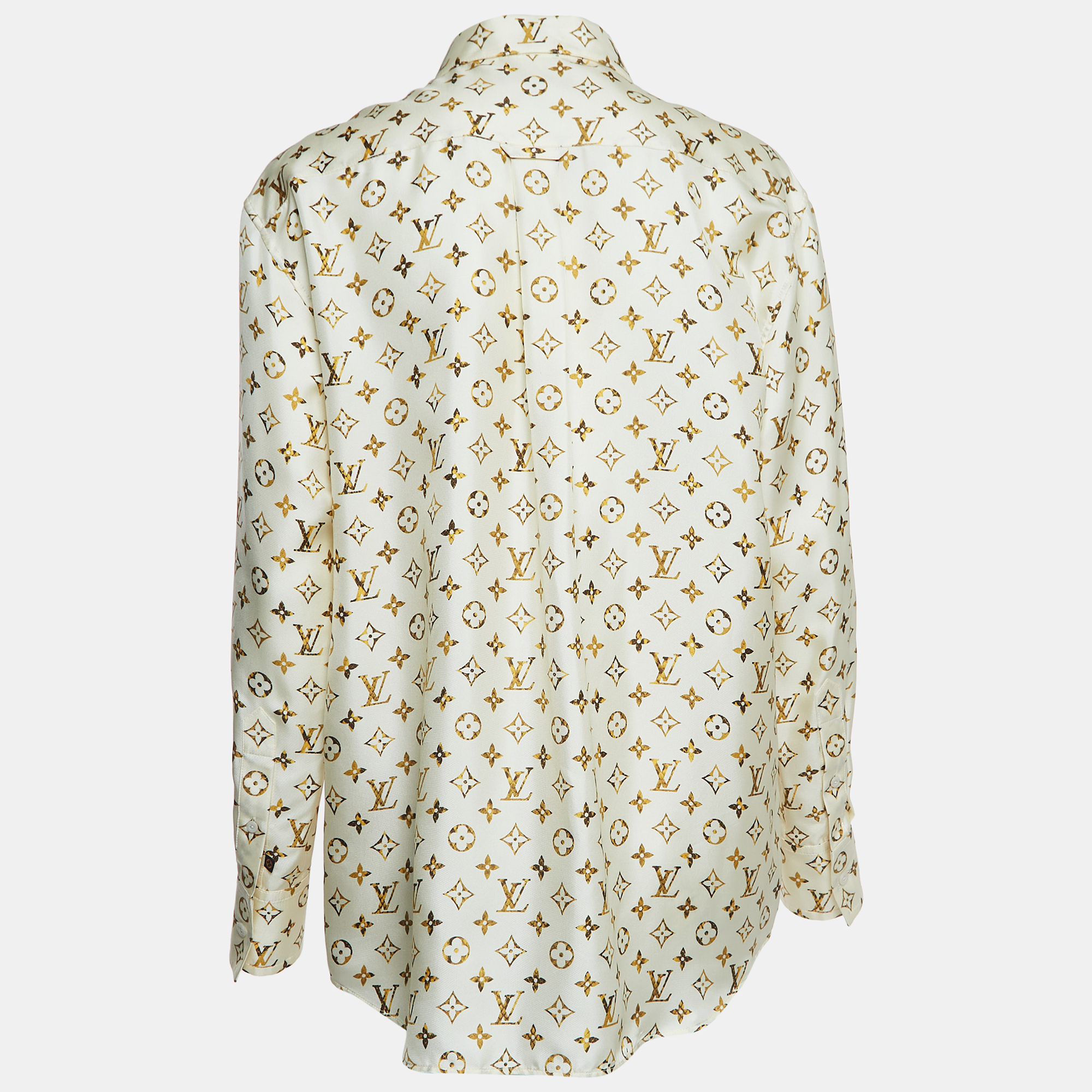 

Louis Vuitton Cream Monogram Silk Zip-Up Long Sleeve Shirt