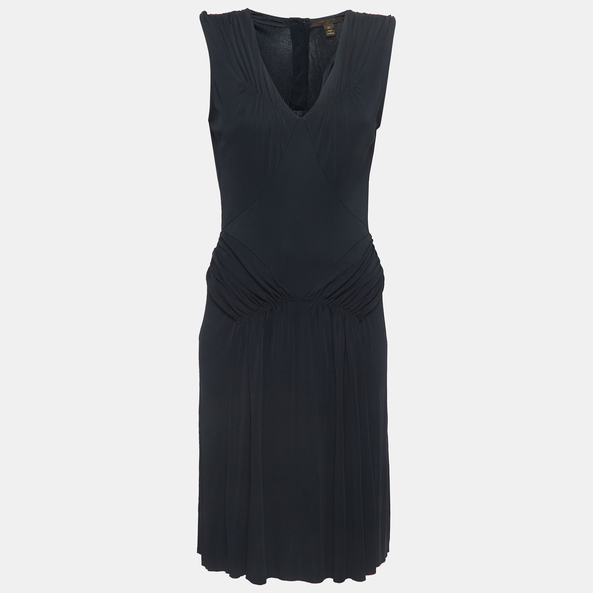 

Louis Vuitton Black Jersey Draped Sleeveless Short Dress