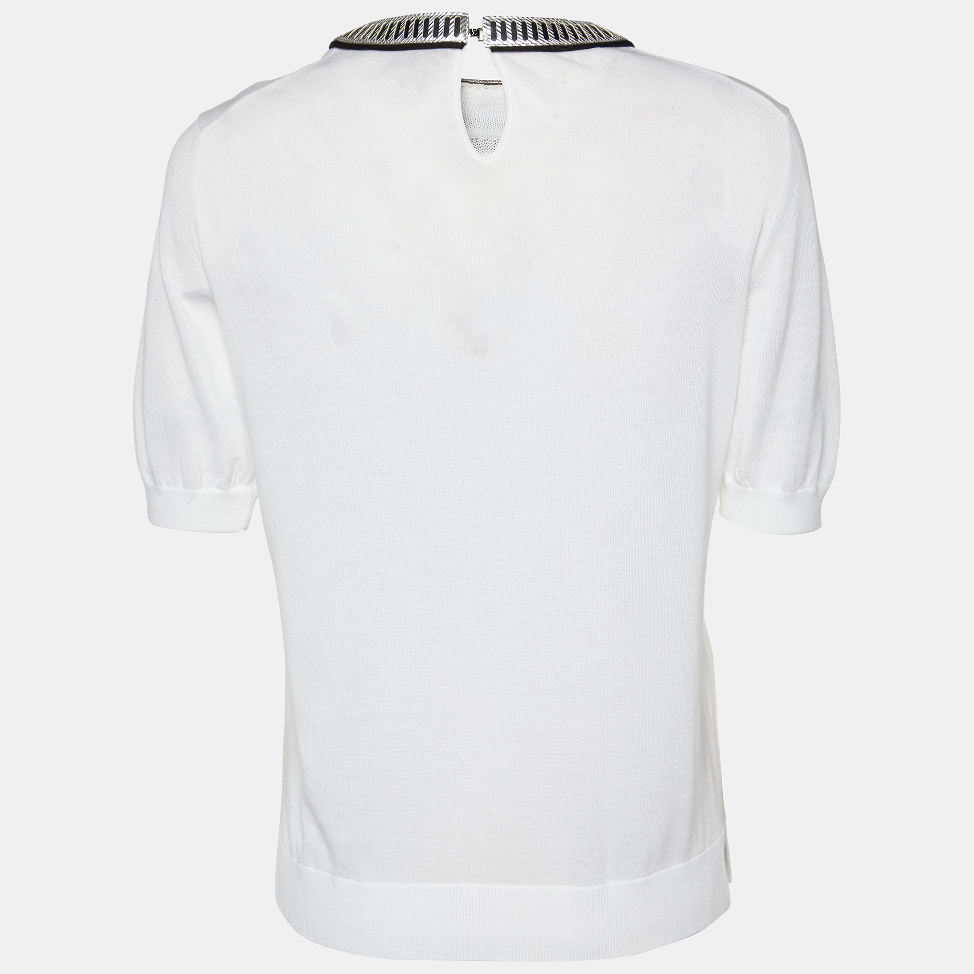 

Louis Vuitton White Cotton Knit Neck Trim Detail T-Shirt