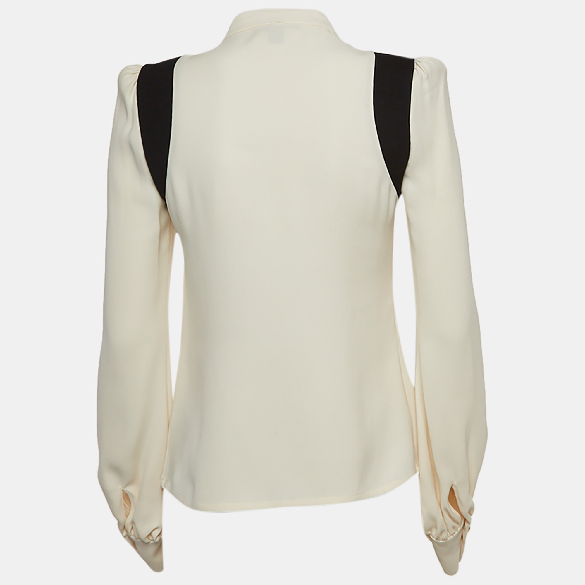 

Louis Vuitton Ivory White Silk Ruffled Tie Neck Blouse