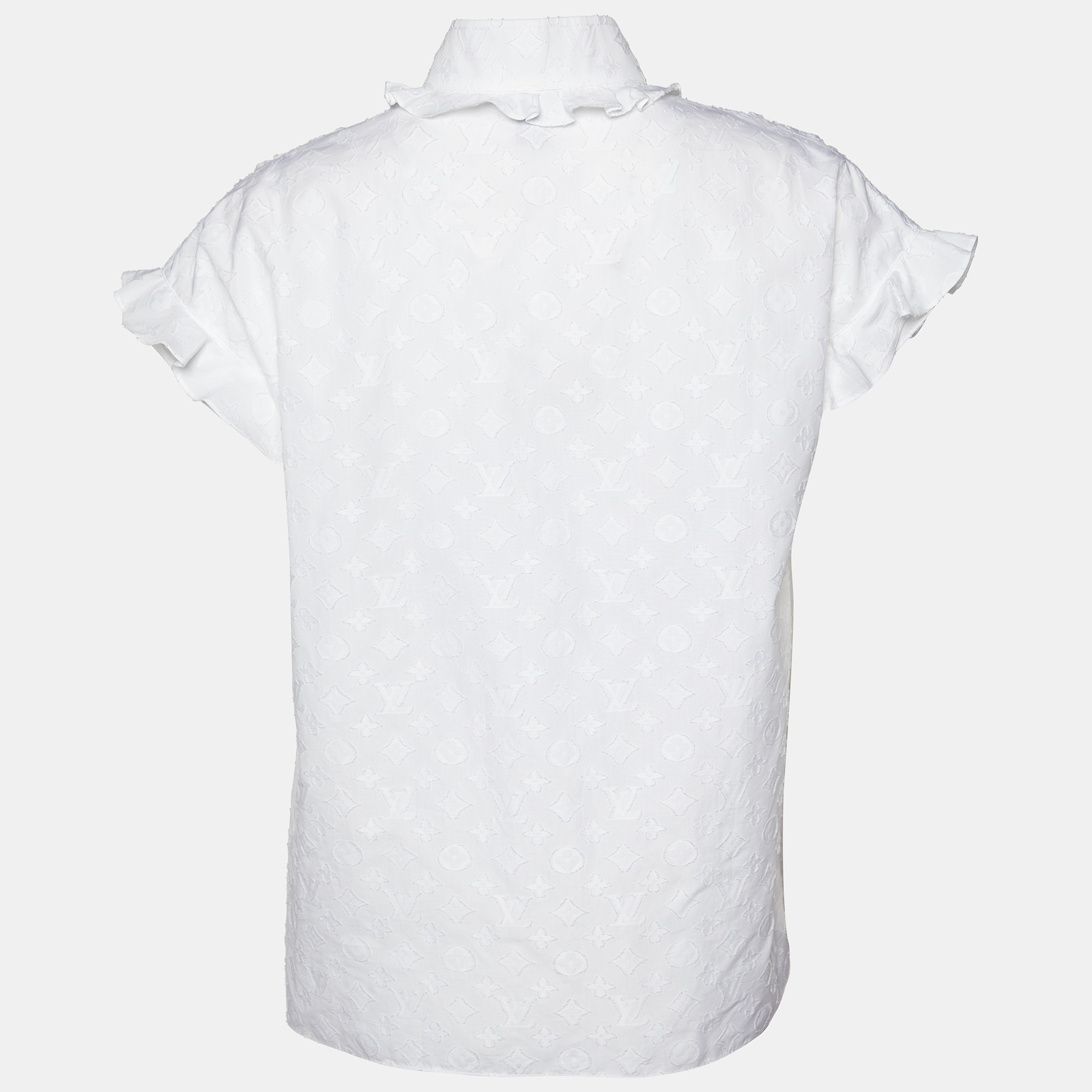 

Louis Vuitton White Monogram Fil Coupé Cotton Frill Blouse