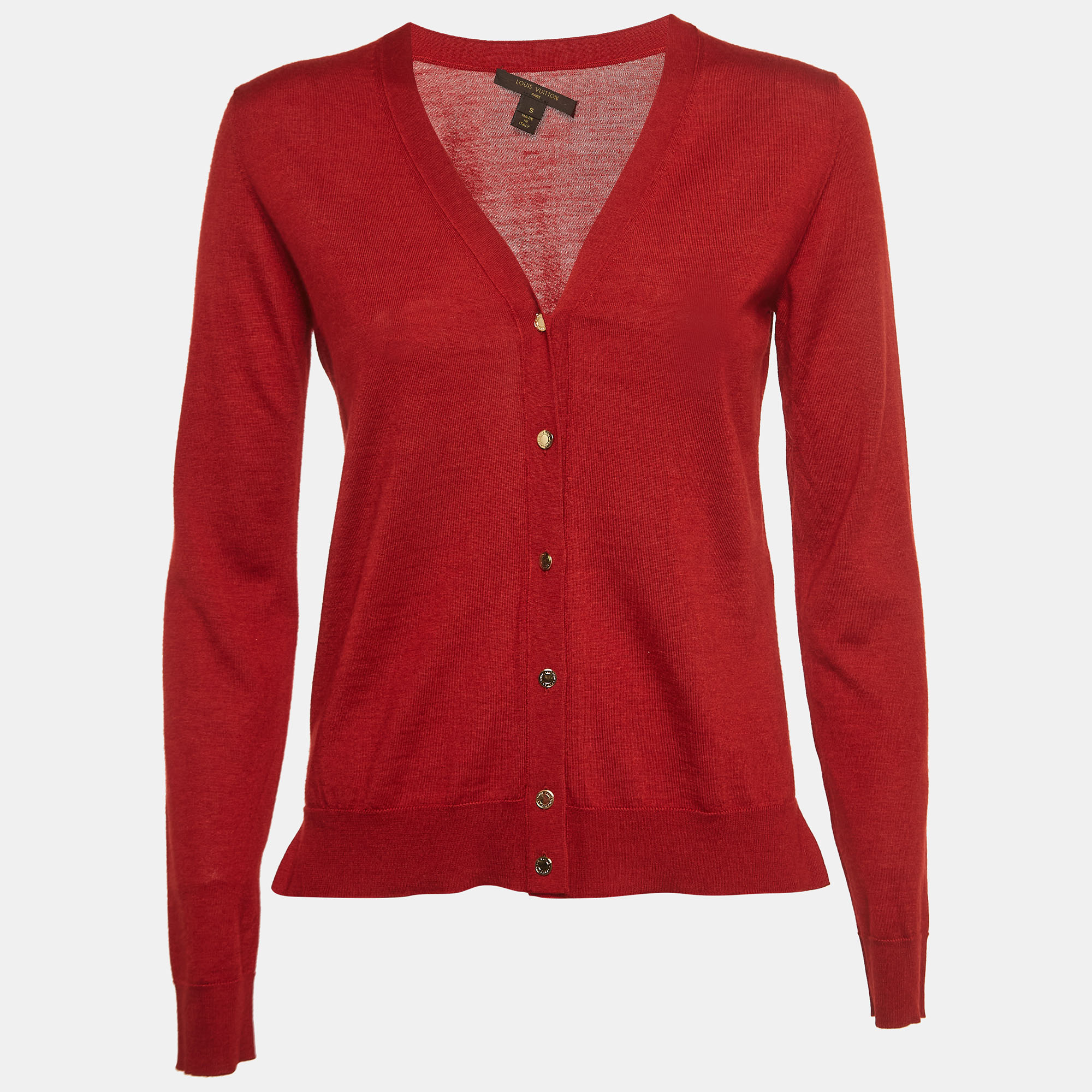

Louis Vuitton Red Cashmere and Silk Knit Button Front Cardigan