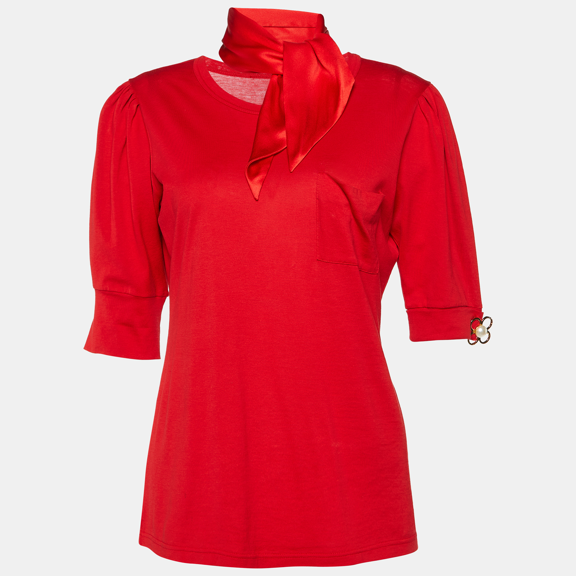 

Louis Vuitton Red Cotton Monogram Brooch Detail T-Shirt