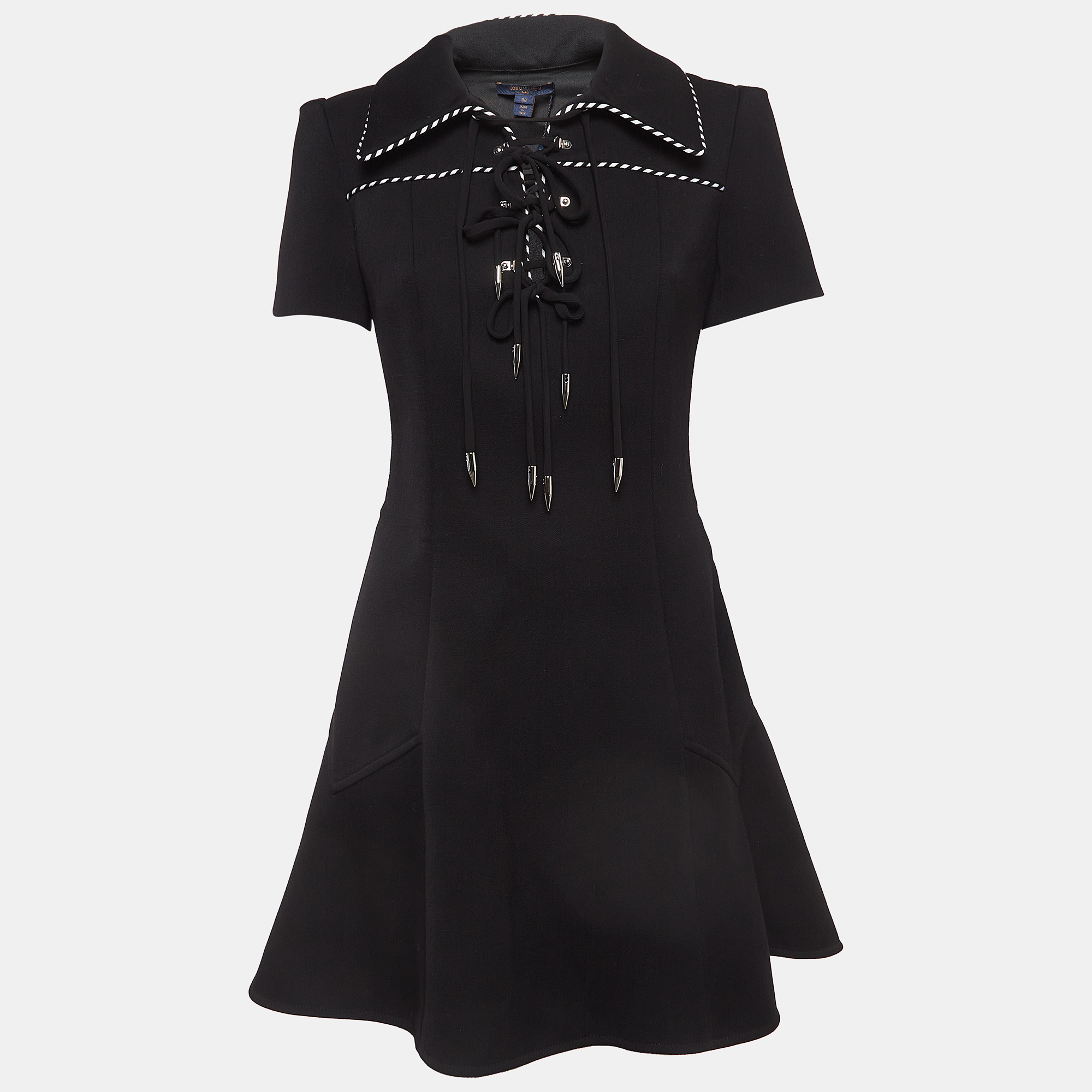 

Louis Vuitton Black Wool Blend Lace-Up Neck Skater Dress M
