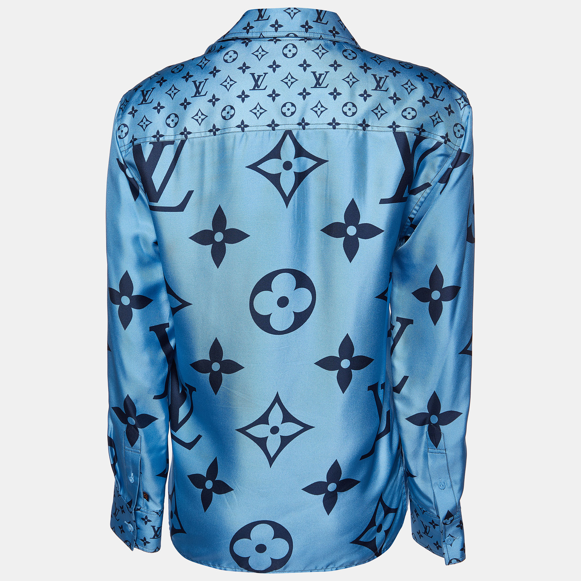 

Louis Vuitton Blue Monogram Print Silk Button Front Shirt
