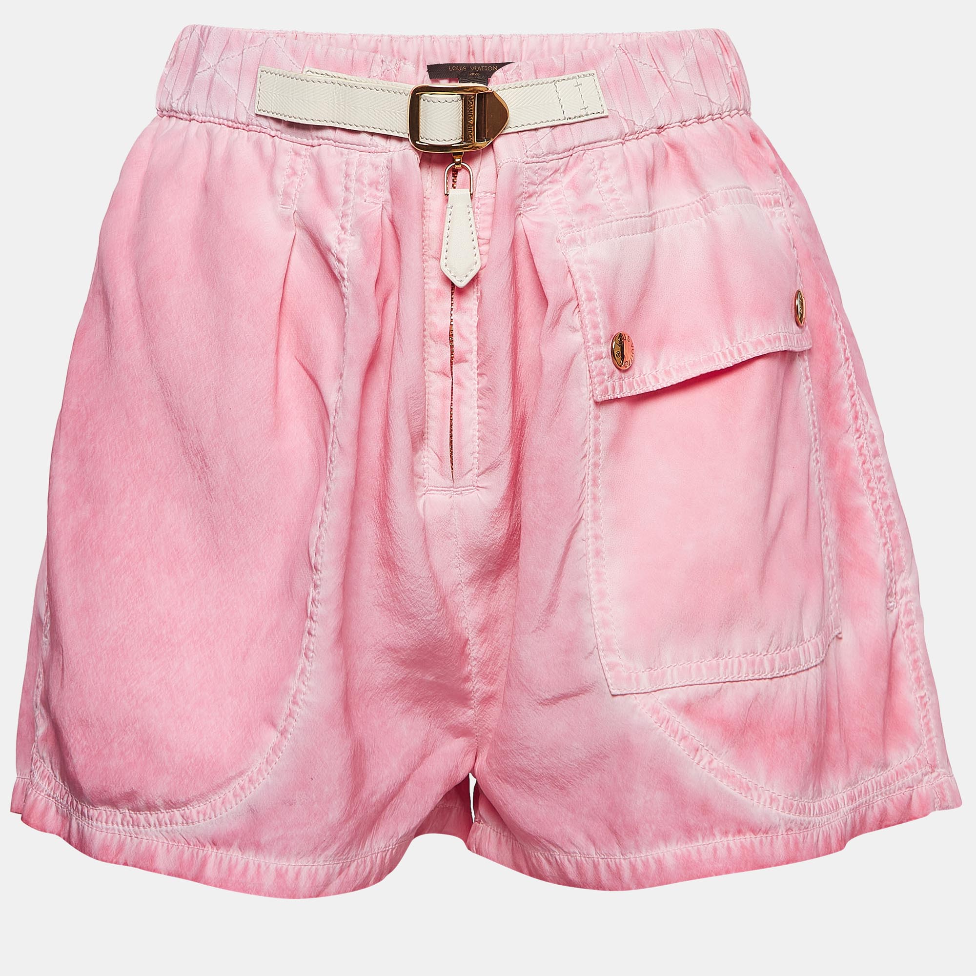 Pre-owned Louis Vuitton Pink Silk Belted Shorts M