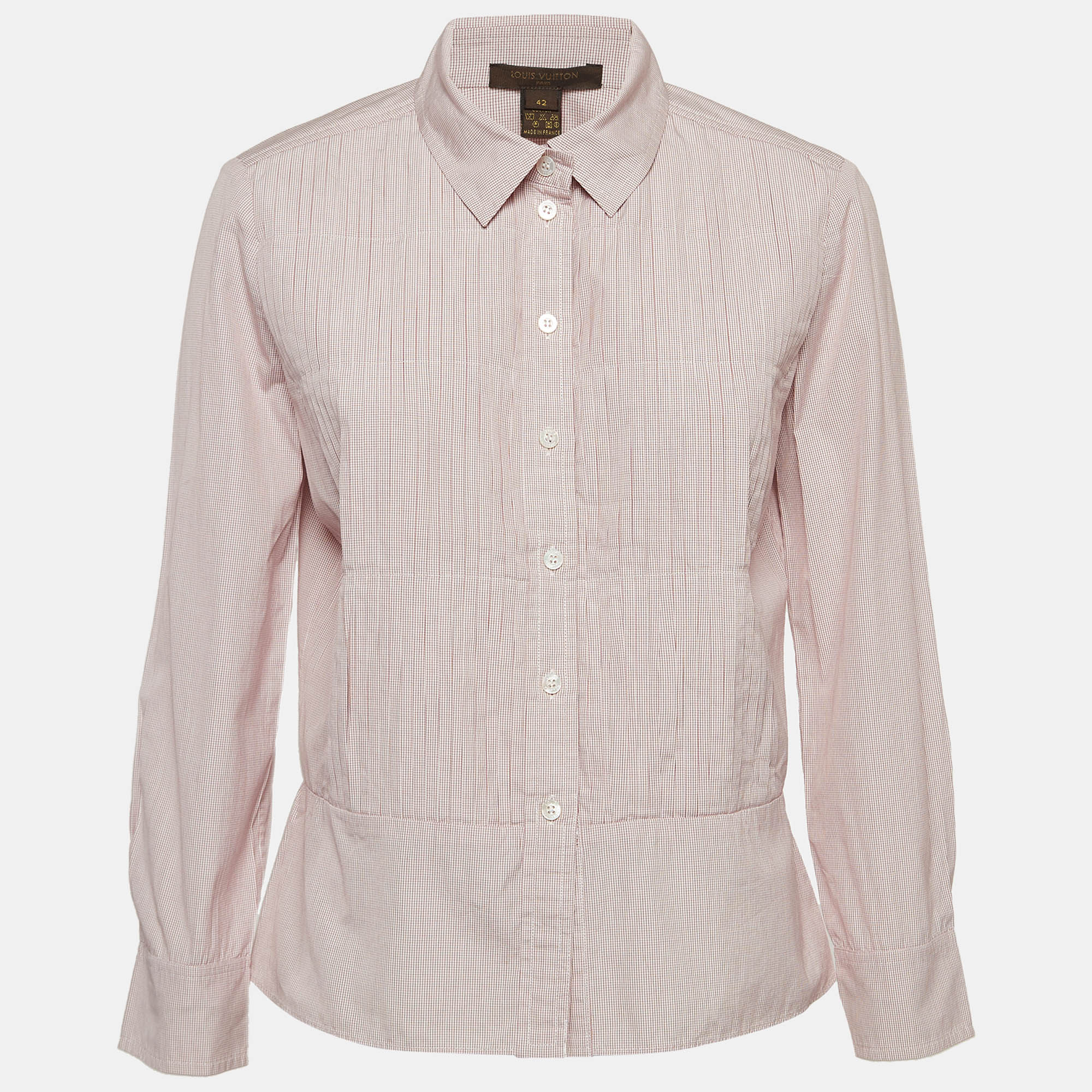 

Louis Vuitton Pink Checked Poplin Pleated Shirt