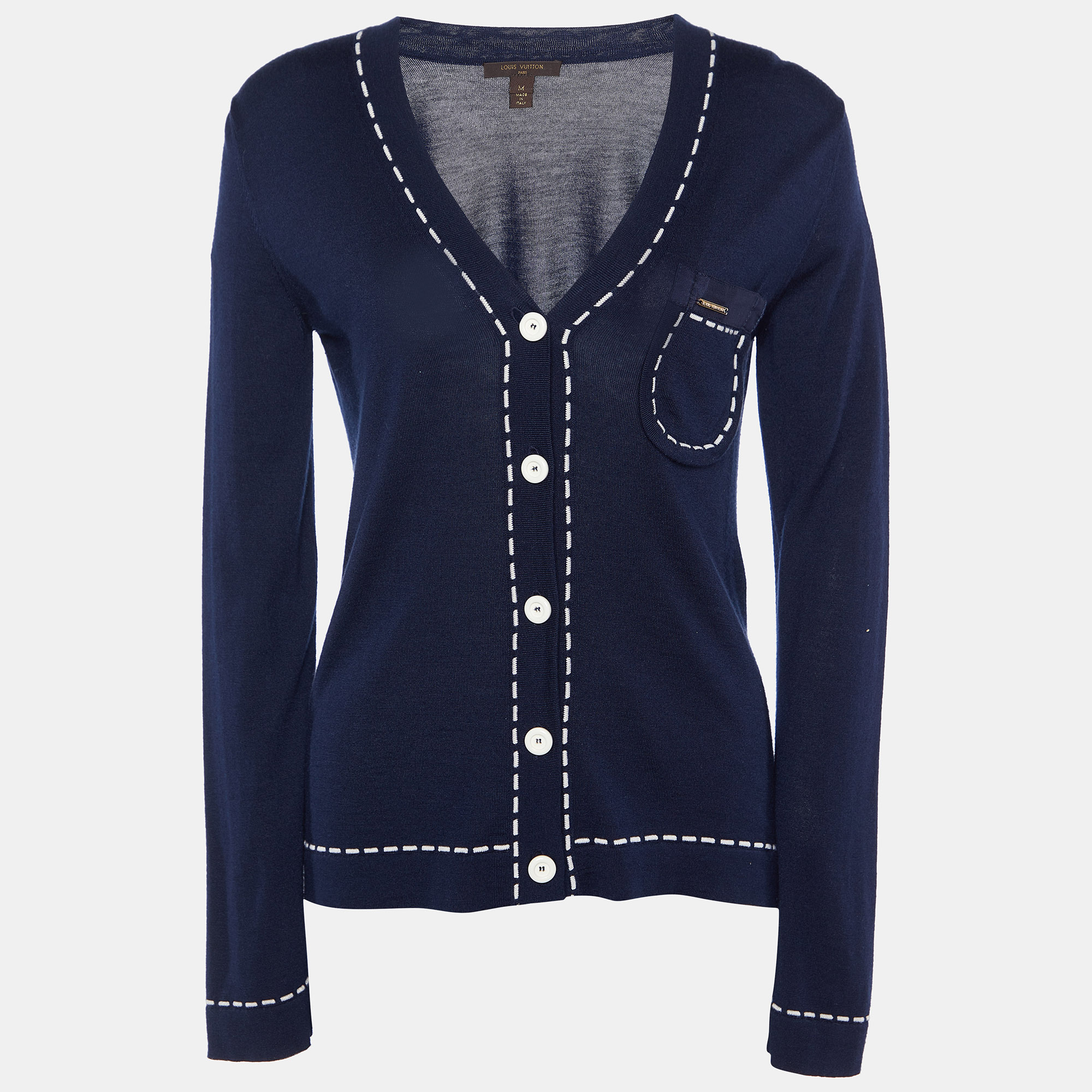 

Louis Vuitton Navy Blue Wool & Silk Knit Cardigan