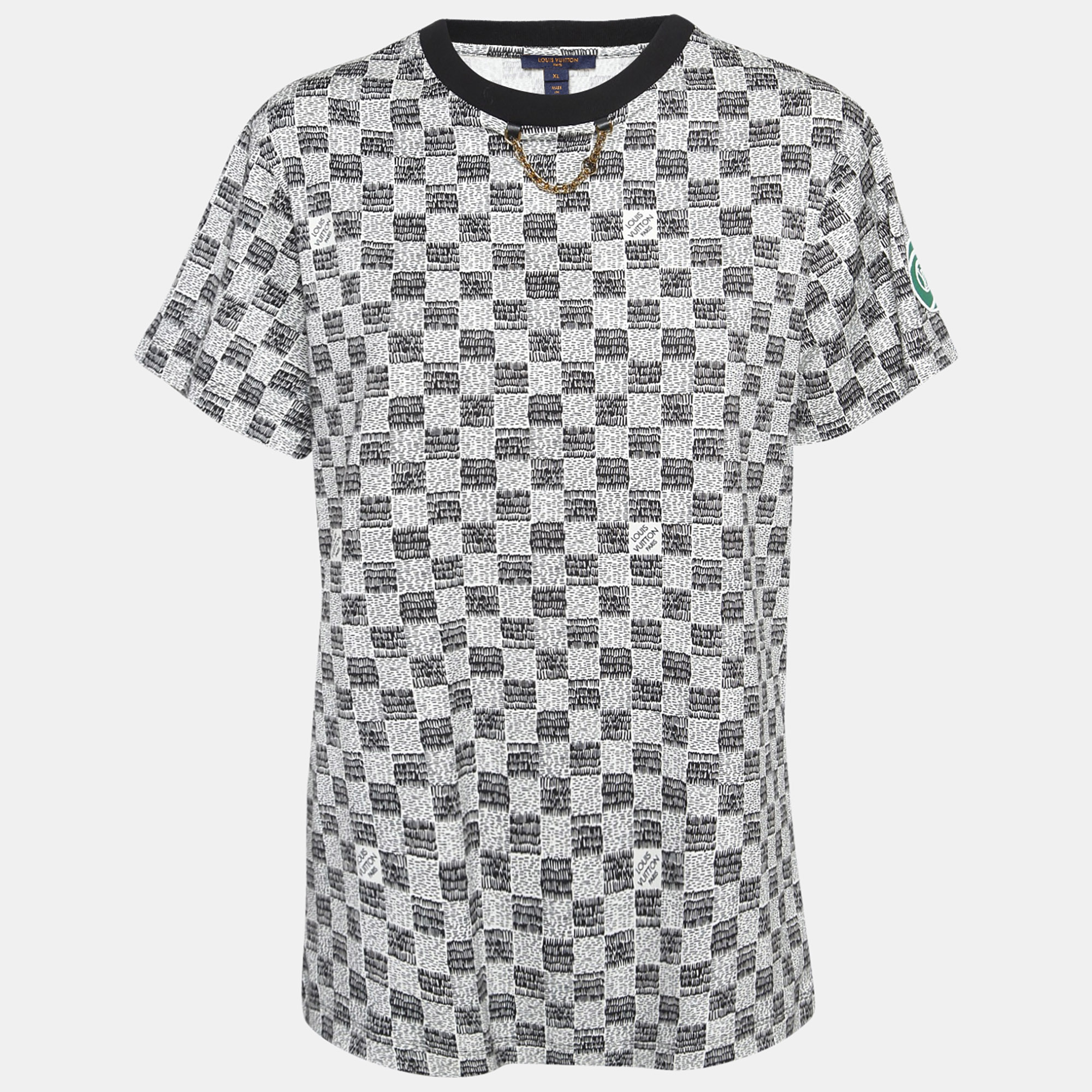 

Louis Vuitton Black/White Checked Cotton Jersey Crew Neck T-Shirt XL