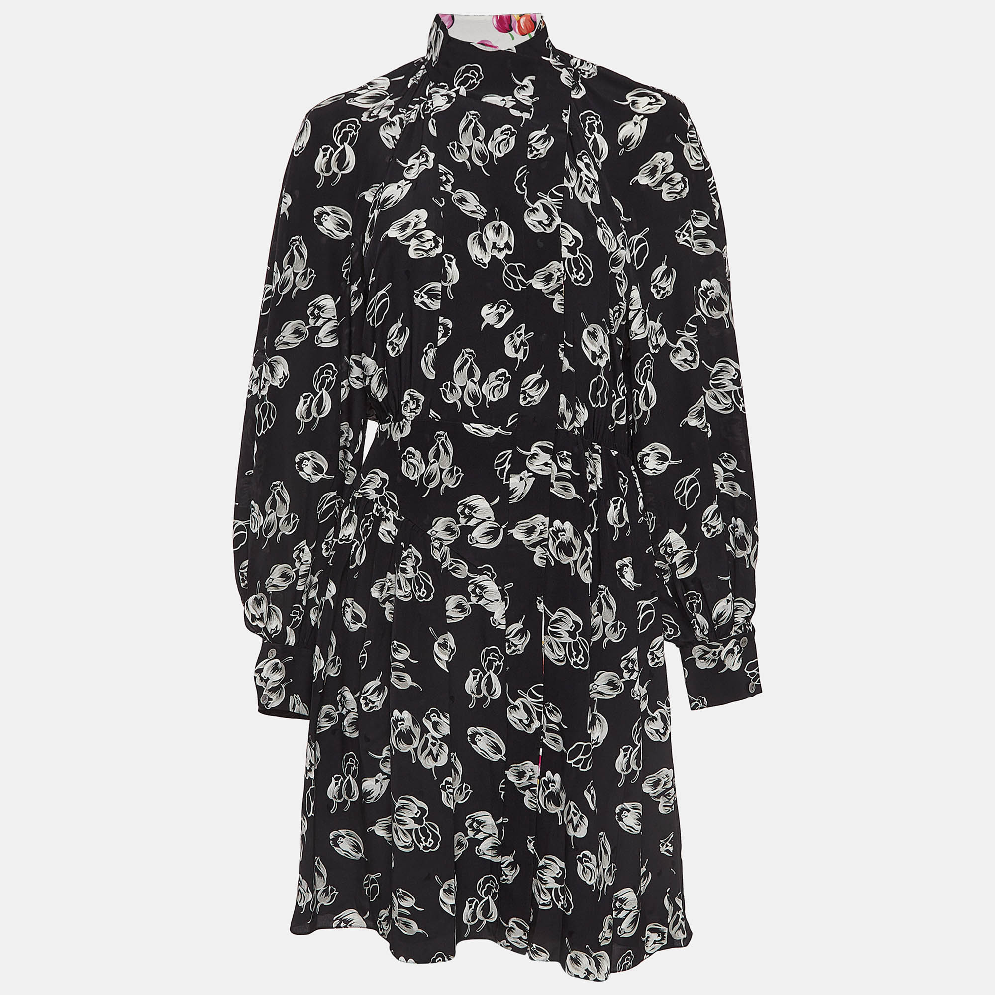 

Louis Vuitton Black Floral Print Silk Flared Midi Dress