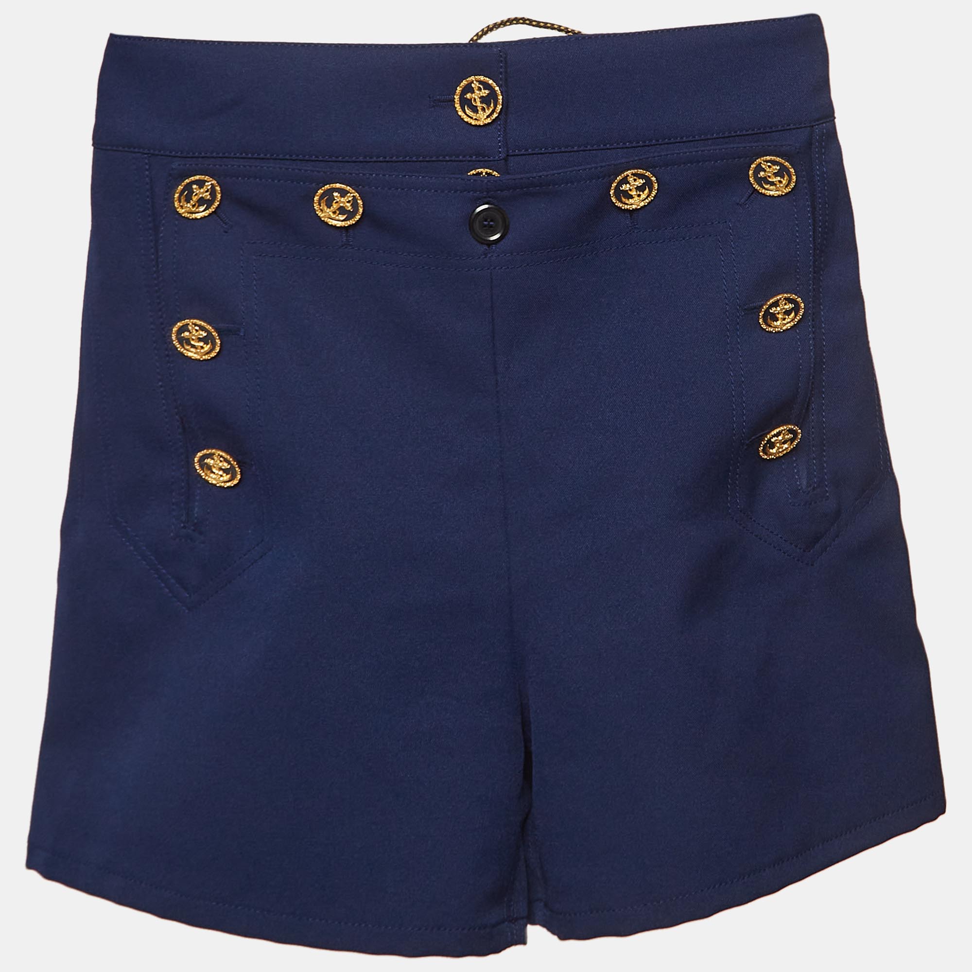 

Louis Vuitton Navy Twill Button Detailed Shorts S, Navy blue