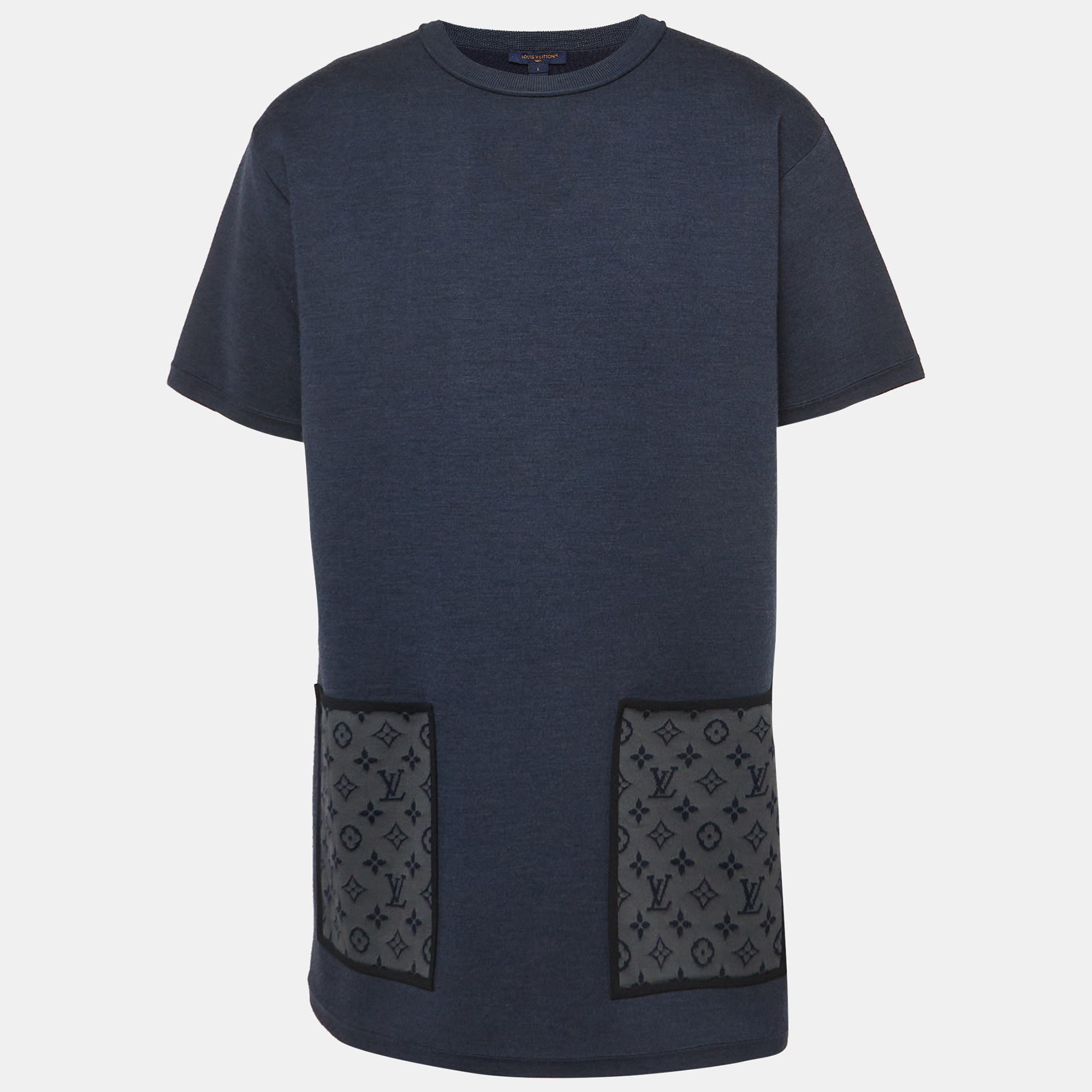 

Louis Vuitton Navy Blue Monogram Pocket Knit T-Shirt Dress L