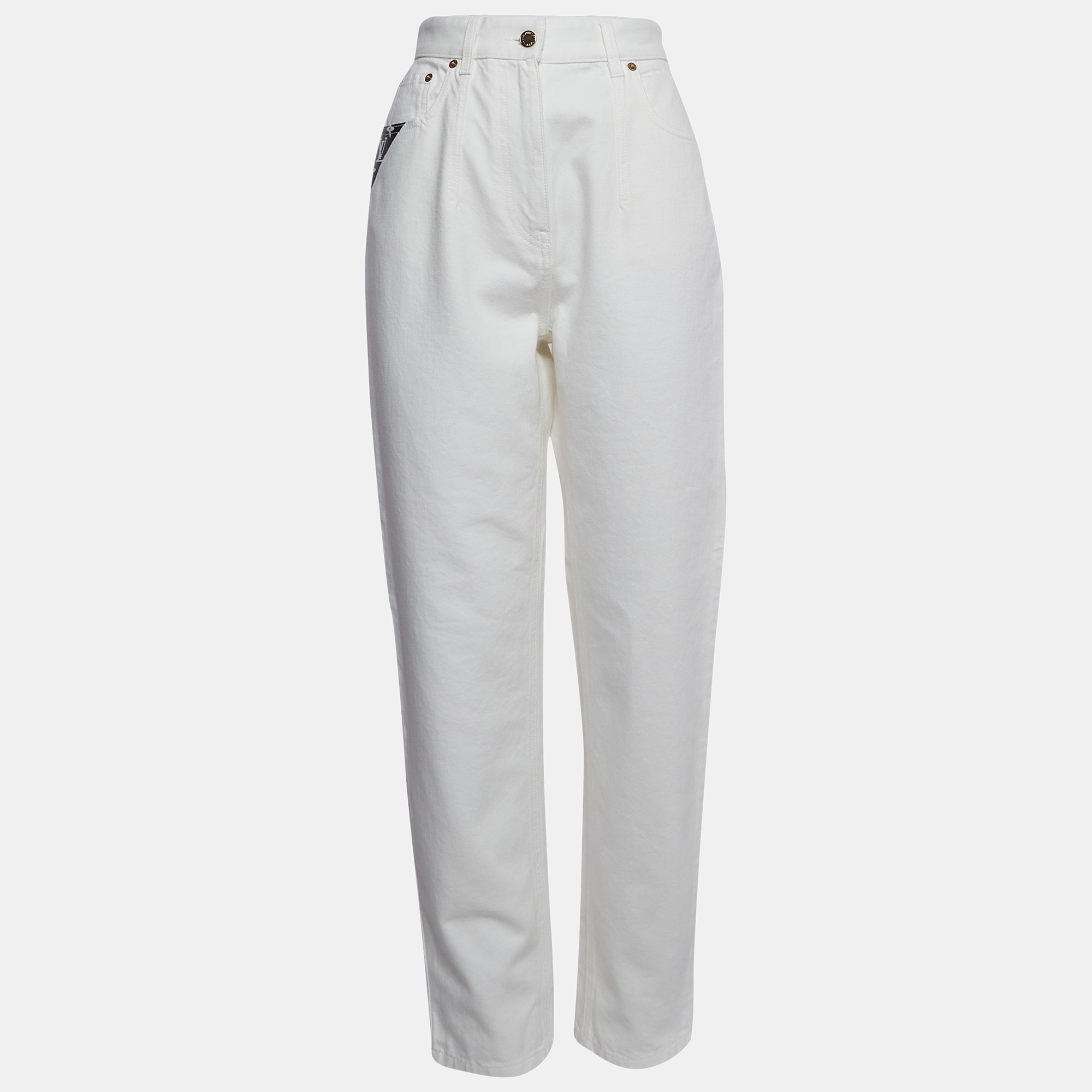 

Louis Vuitton White Leather Applique Denim Jeans M Waist 28"