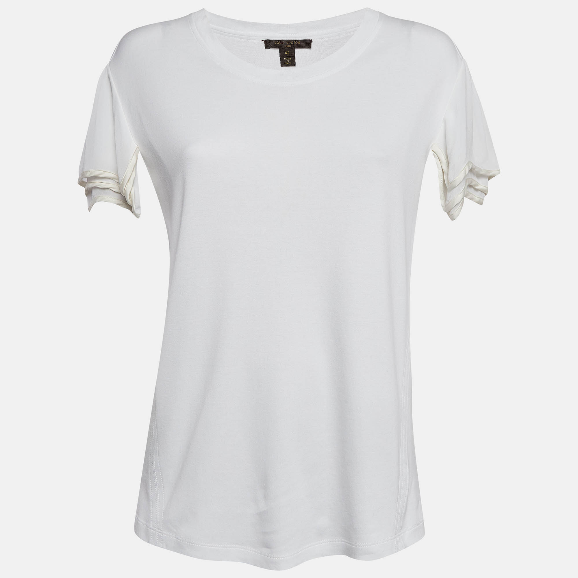 

Louis Vuitton White Crepe Sleeve Trim Jersey T-Shirt L