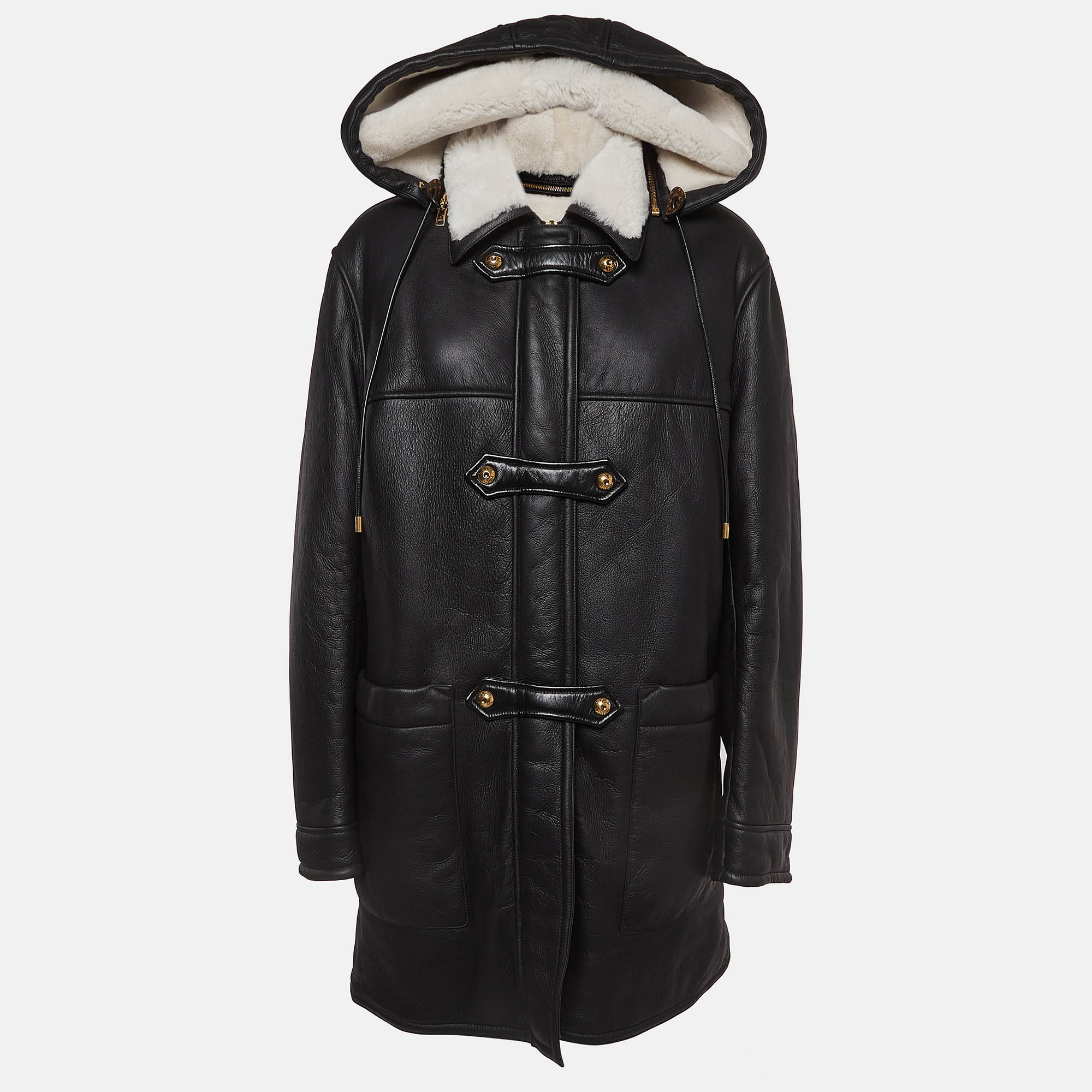 

Louis Vuitton Black Shearling and Napa Leather Duffle Pea Coat M