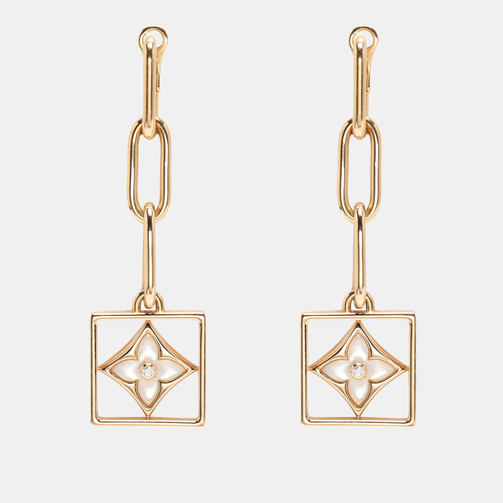 

Louis Vuitton B Blossom Yellow Gold, White Mother-of-Pearl and Diamond Dangle Earrings