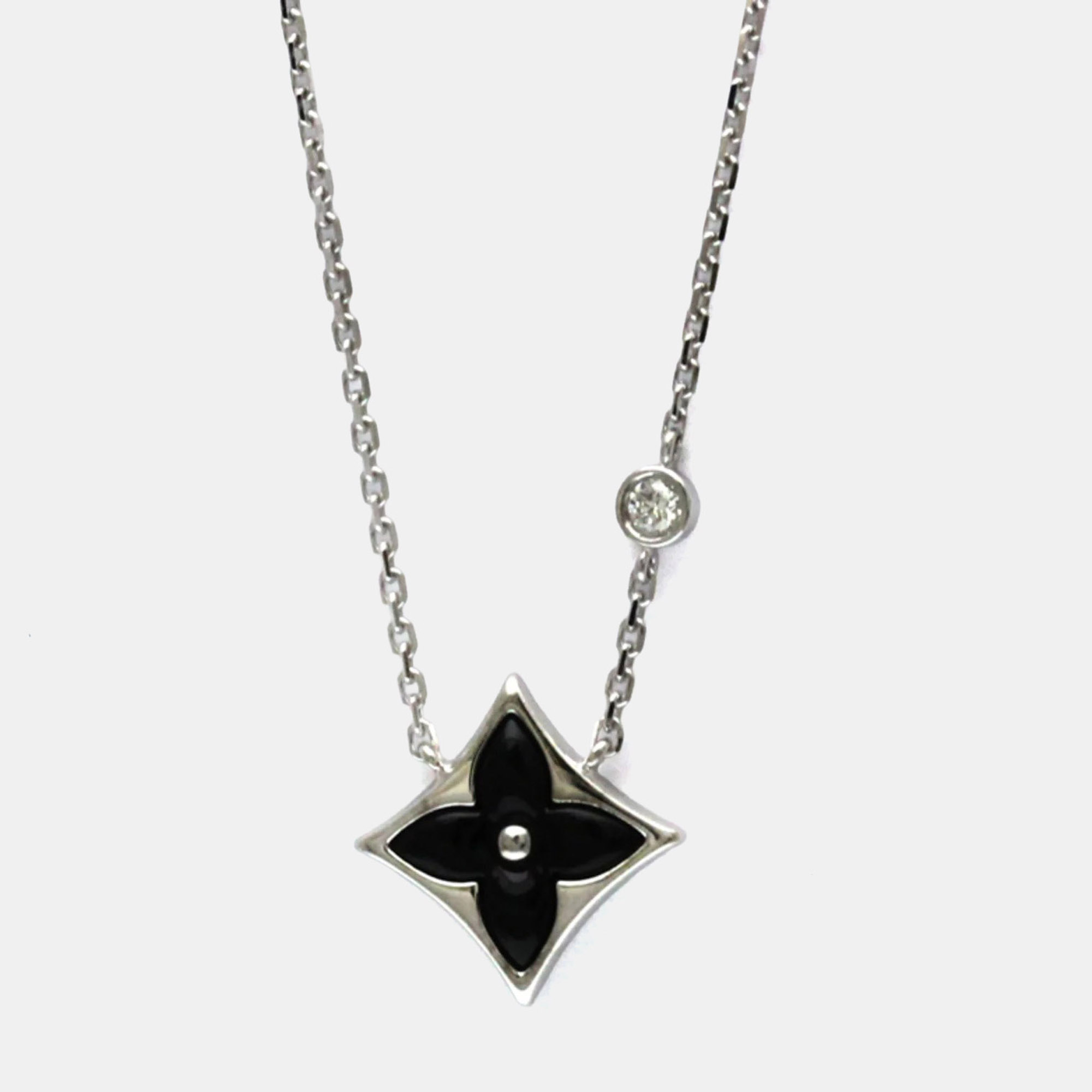 

Louis Vuitton Star Blossom BB Onyx And Diamond White Gold 18K Diamond Onyx Pendant Necklace Silver