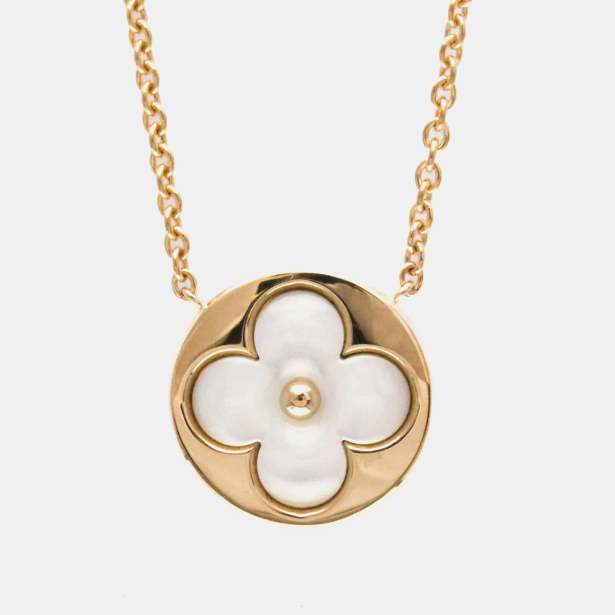 

Louis Vuitton Monogram Sun MOP Pink Gold 18K Mother Of Pearl Men Women Fashion Pendant Necklace Pink Gold