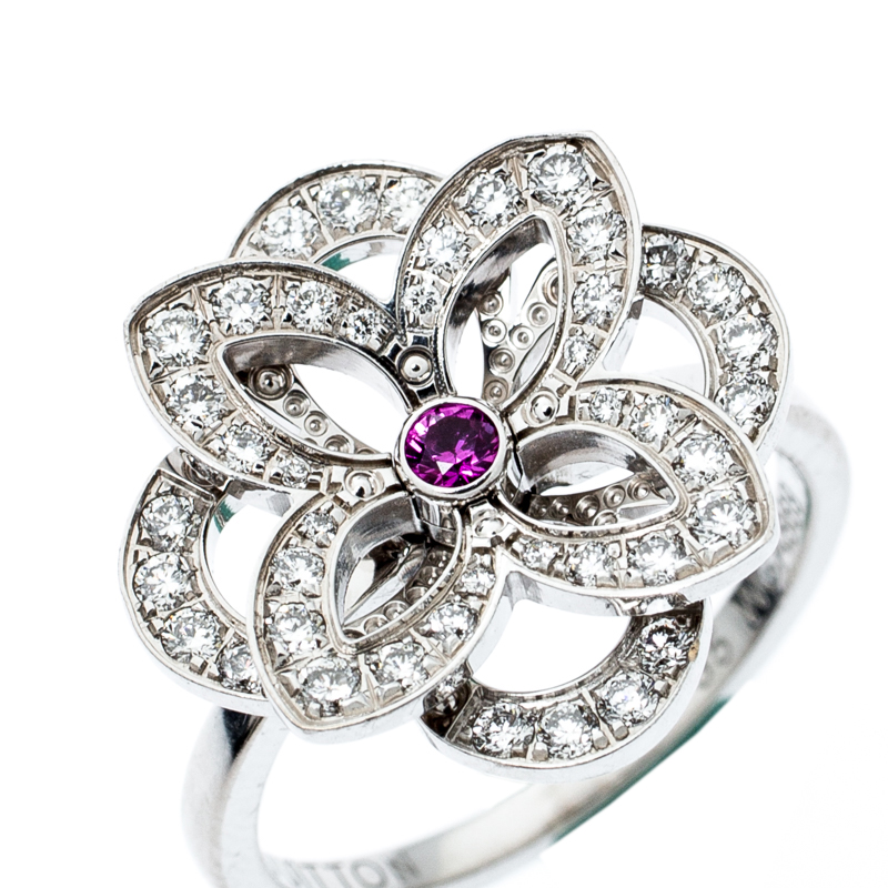Louis Vuitton Diamond & Pink Sapphire Flower 18k White Gold Ring Louis Vuitton | TLC