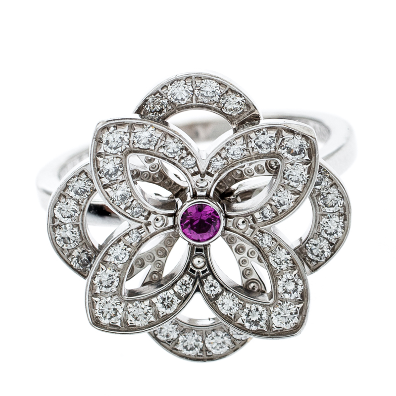 Louis Vuitton Diamond & Pink Sapphire Flower 18k White Gold Ring Louis Vuitton | TLC