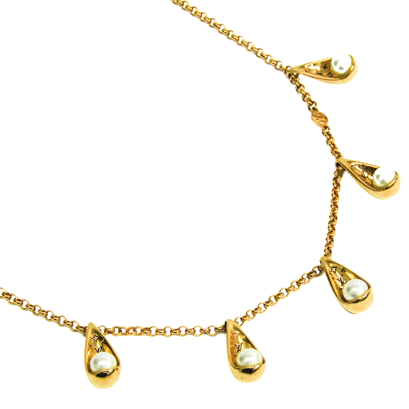 

Louis Vuitton Pearlygram Gold Tone Pendant Necklace