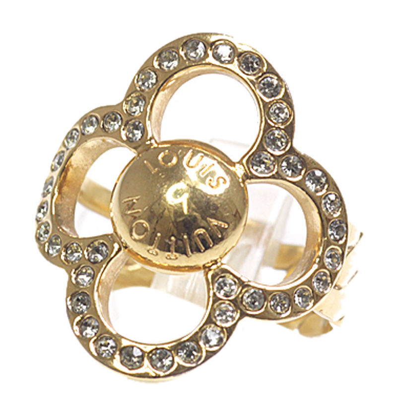 

Louis Vuitton Gold Tone Brass Rhinestone Crystal Flower Power Ring Size