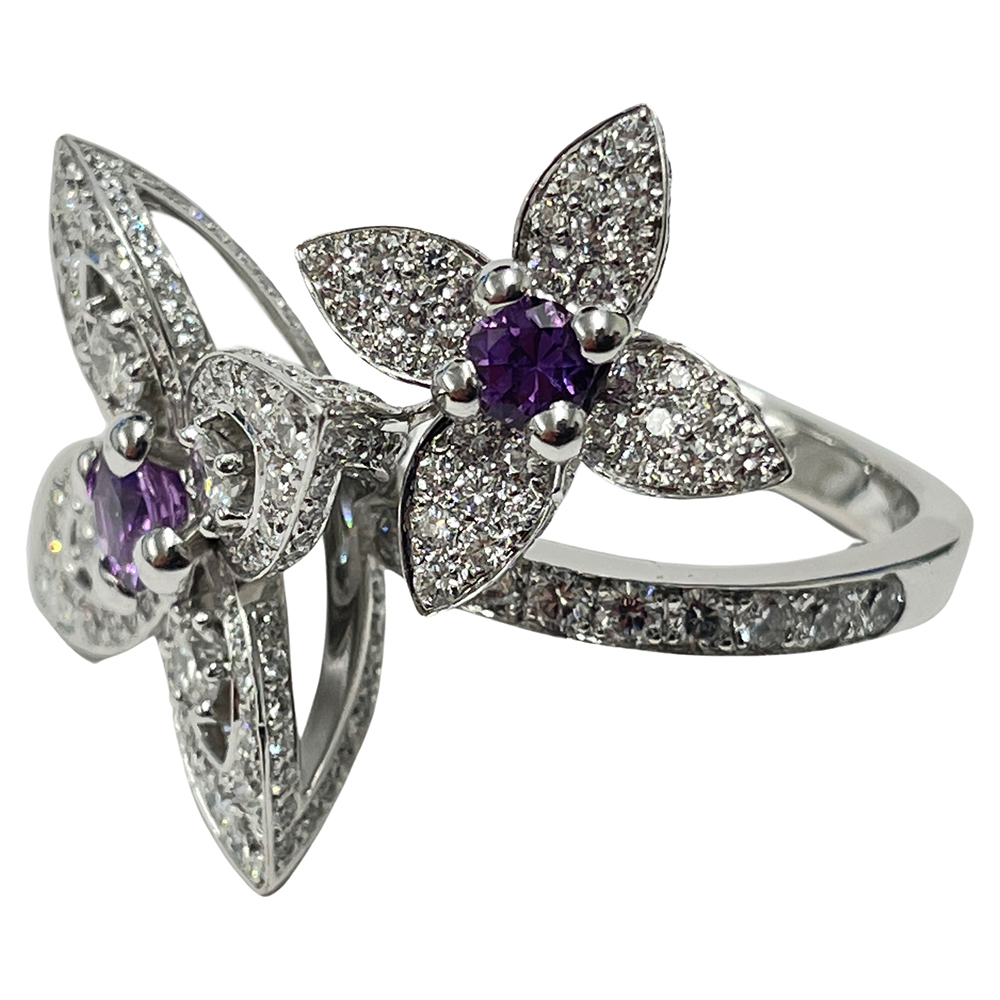 

Louis Vuitton 18K White Gold Les Luxuriantes Amethyst Diamond Ring Size EU 54.5