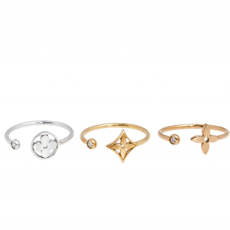 

Louis Vuitton Idylle Blossom Diamond 18K Three Tone Gold Set of 3 Rings Size