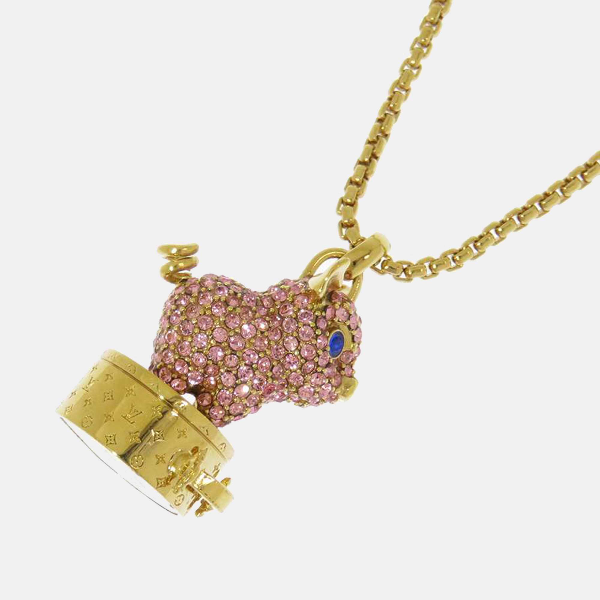 

Louis Vuitton Pink Gold Tone Metal and Rhinestone Pig Pendant Necklace