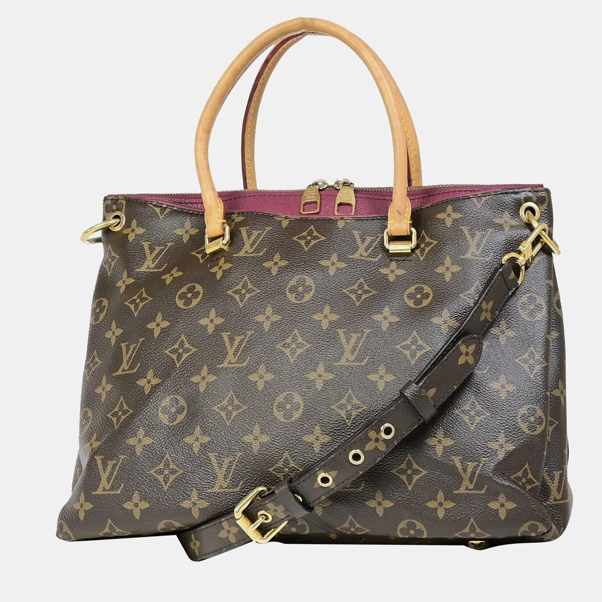 

Louis Vuitton Aurore Leather And Monogram Canvas Pallas MM Satchel Bag, Brown